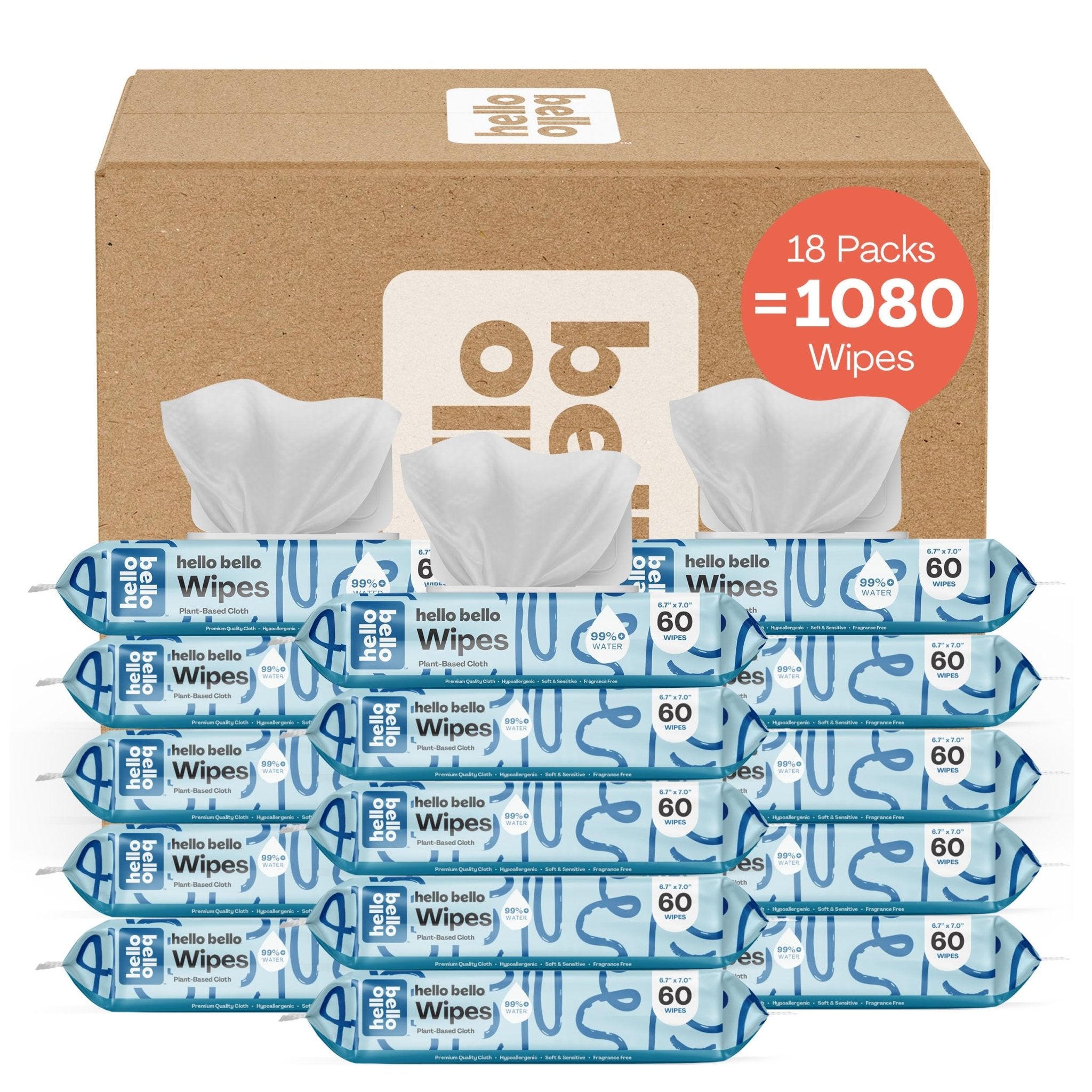 Hello Bello Extra Gentle Unscented Baby Wipes, Plant Based, Made with 99% Water and Aloe for Babies and Kids, 720 Count