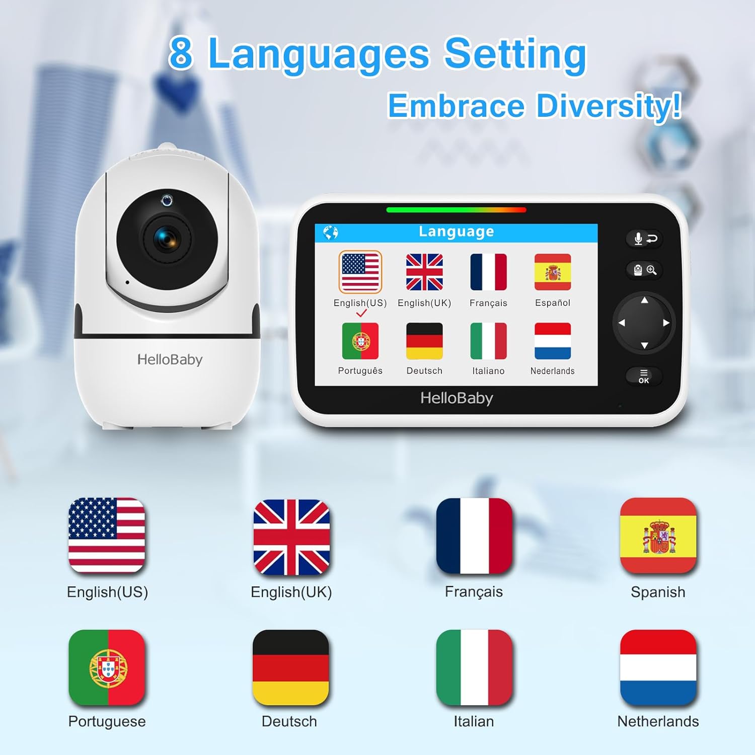 HelloBaby No WiFi Baby Monitor 5" Screen 30-Hour Battery Pan-Tilt-Zoom Video Upgrade with Camera and Audio, Night Vision, VOX, 2-Way Talk, 8 Lullabies and 1000ft Range