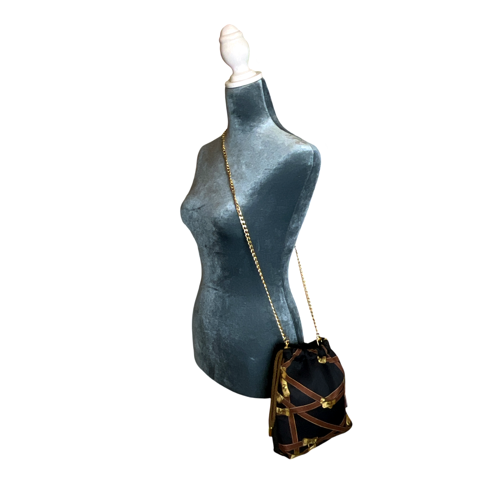 Très Kelly Noir Vintage Silk Scarf Drawstring Crossbody Bag