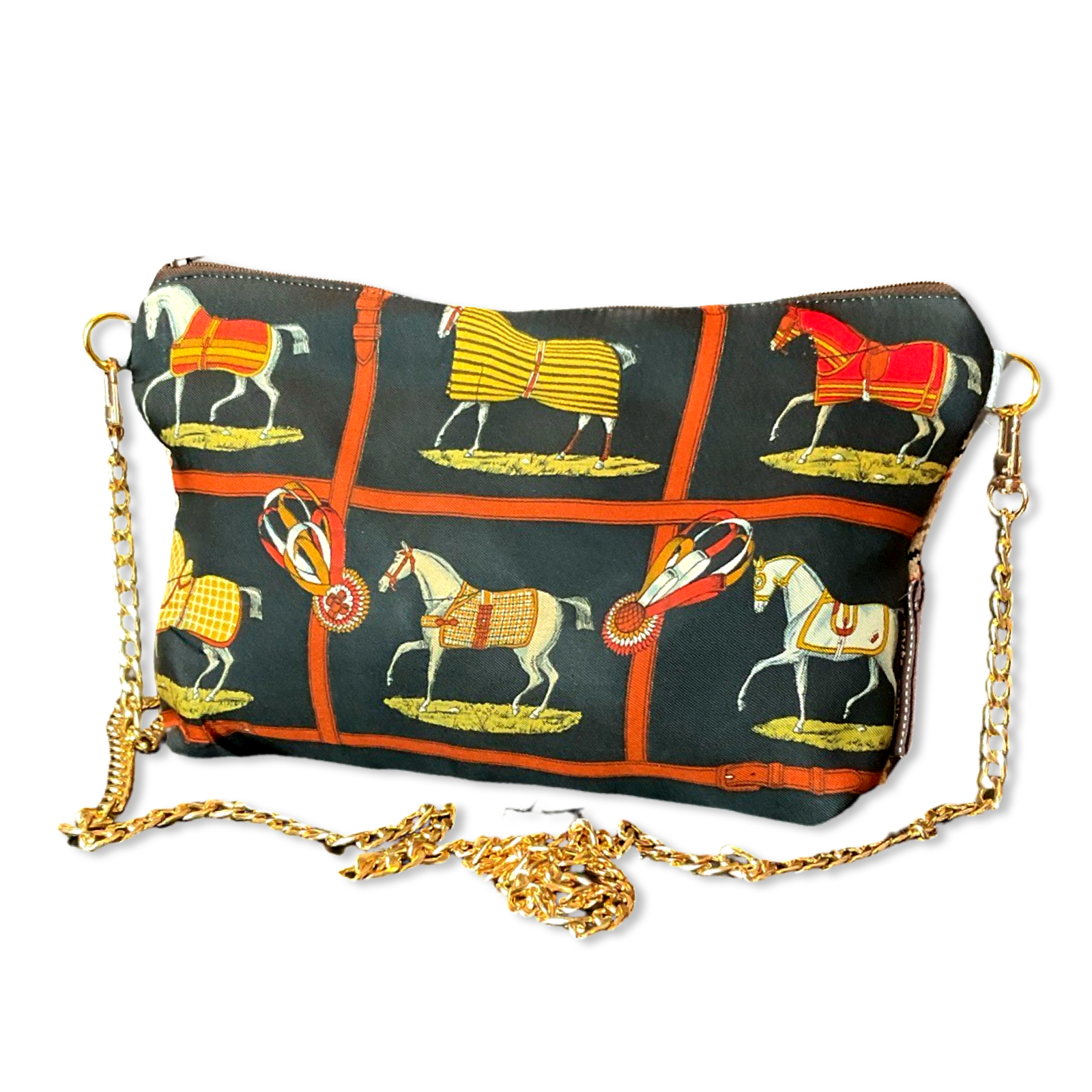Petites Chevaux Noir Vintage Scarf Crossbody Bag