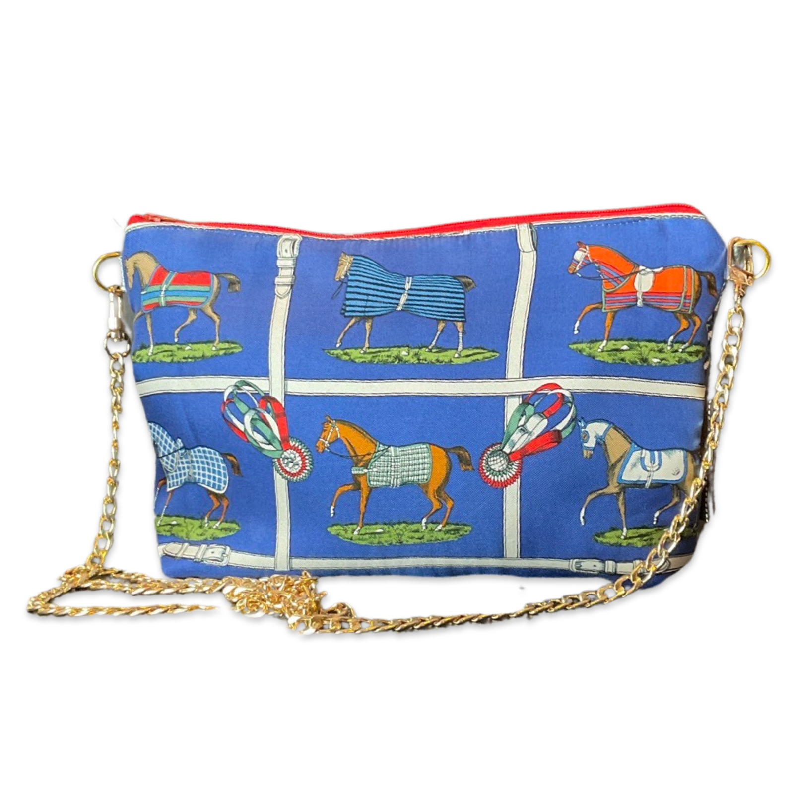 Petites Chevaux Blue Vintage Scarf Crossbody Bag