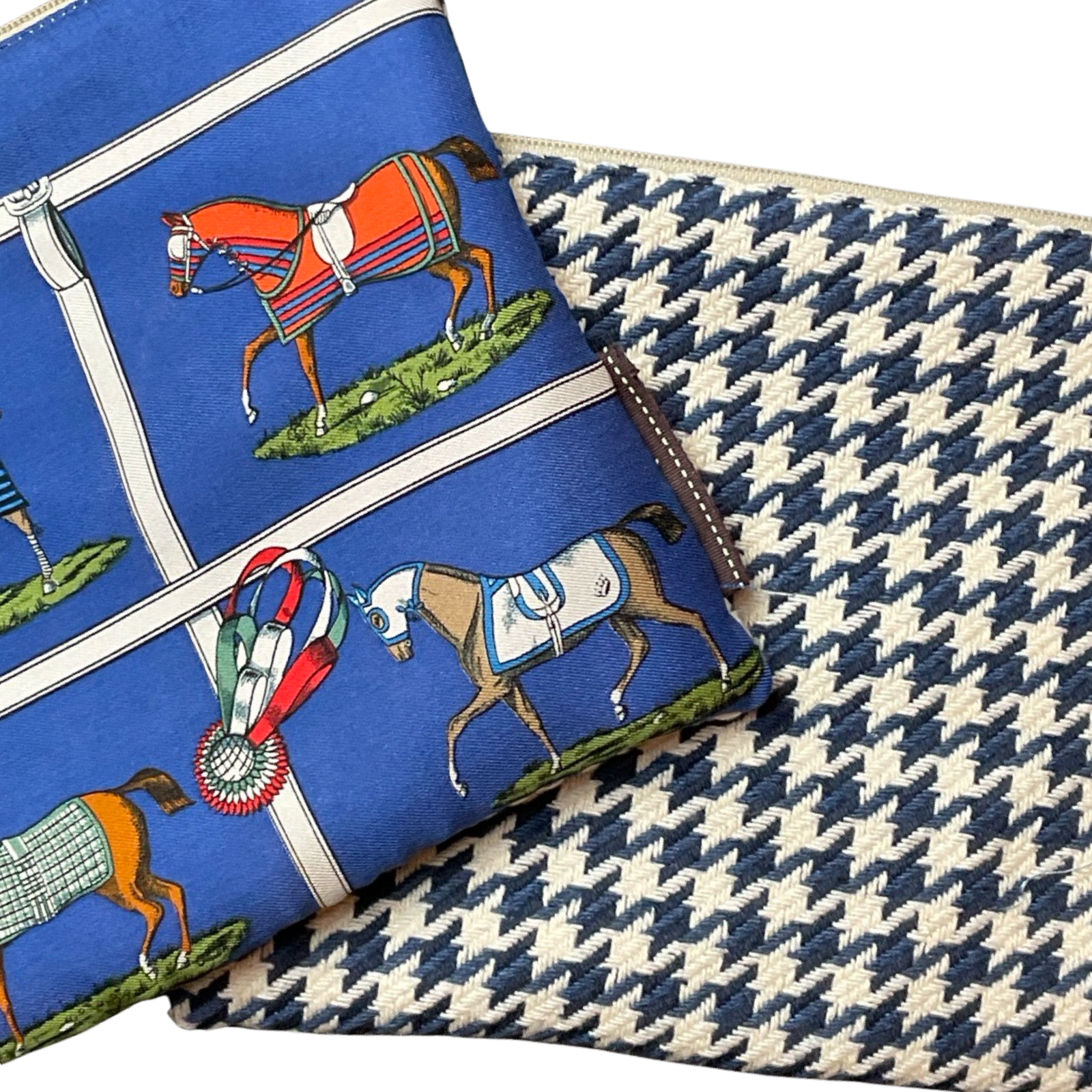 Petites Chevaux Blue Vintage Silk Scarf Wristlet Bag