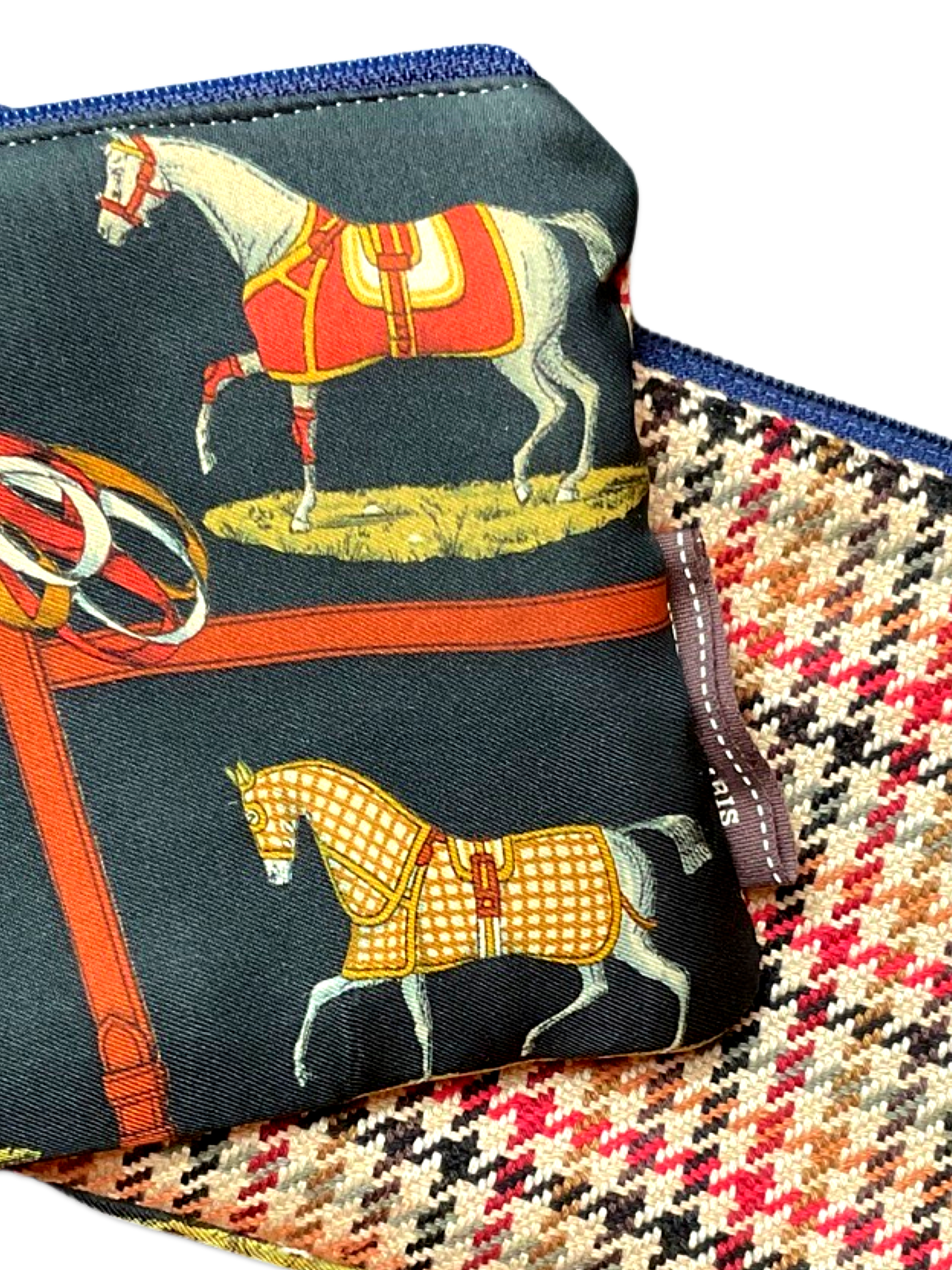 Petites Chevaux Noir Vintage Silk Scarf Wristlet Bag