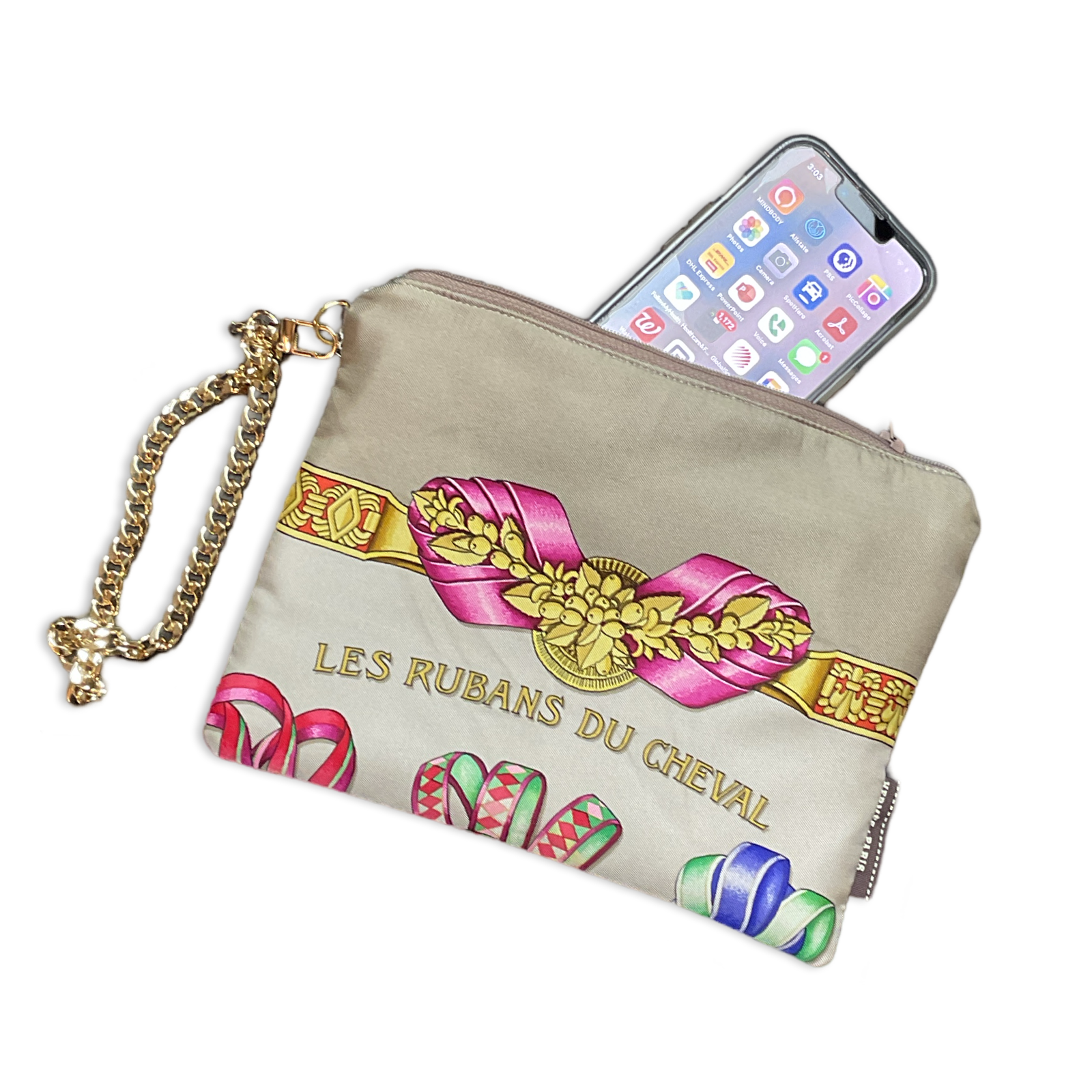 Rubans du Cheval Beige Vintage Silk Scarf Wristlet Bag