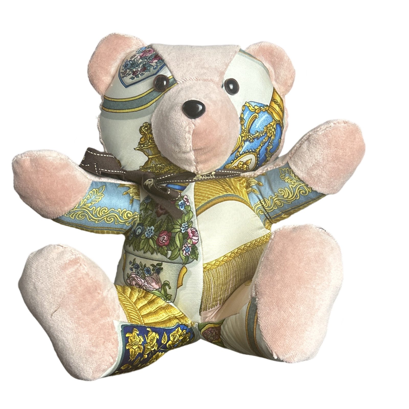 Qu'Importe le Flacon  Vintage Silk Scarf Patchwork Teddy Bear