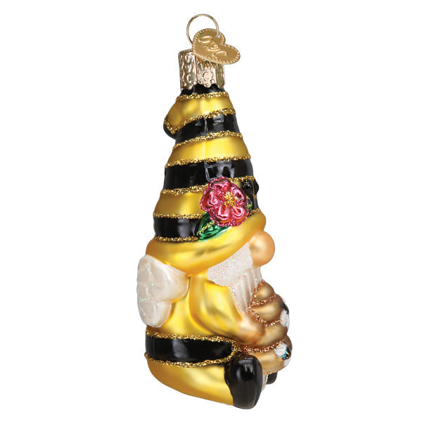 Bee Happy Gnome Glass Ornament