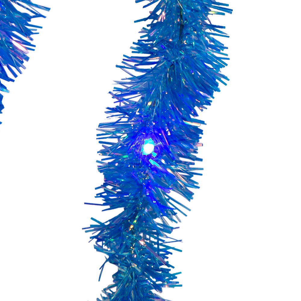 100-Light Blue Iridescent Tinsel With Blue Superbright LED Cascade Light