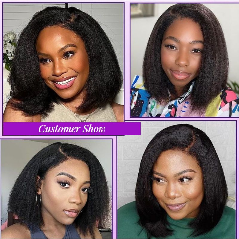 High Quality 13x4 Lace Frontal Glueless Wigs Human Hair Kinky Straight 4x4 HD Lace Closure Wig 4C Edge Baby Hair Brazilian Bob