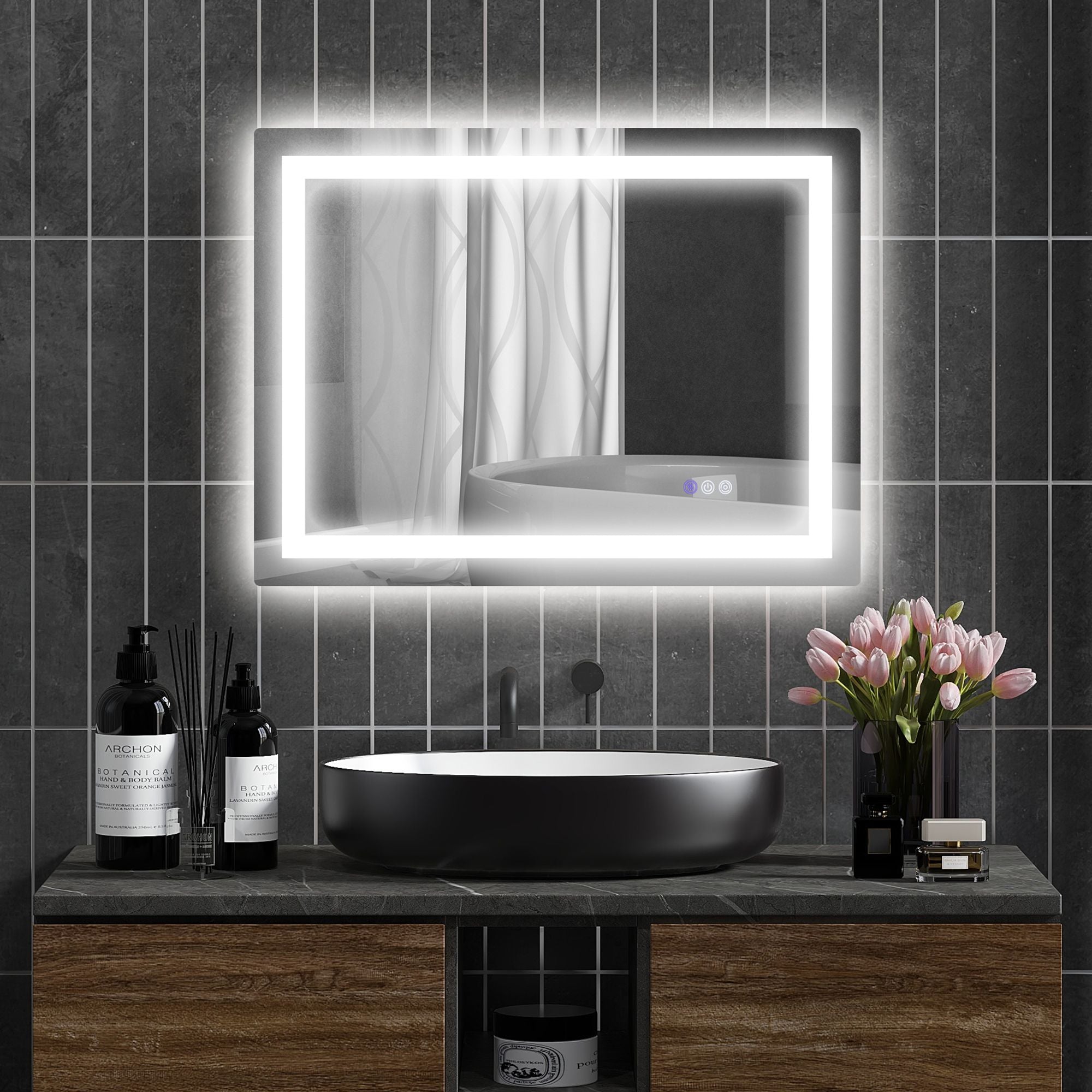HOMCOM Dimmable Bathroom Mirror with Lights, 32" x 24" Backlit/Front Lit LED Mirror, Anti-Fog, Memory, Infinite Color Temp
