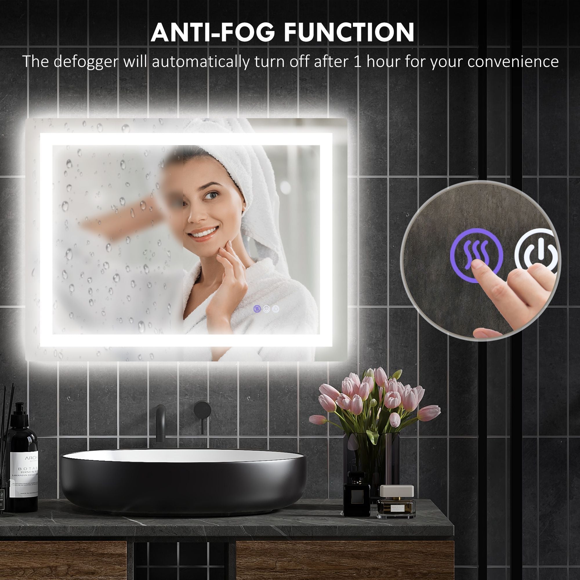 HOMCOM Dimmable Bathroom Mirror with Lights, 32" x 24" Backlit/Front Lit LED Mirror, Anti-Fog, Memory, Infinite Color Temp