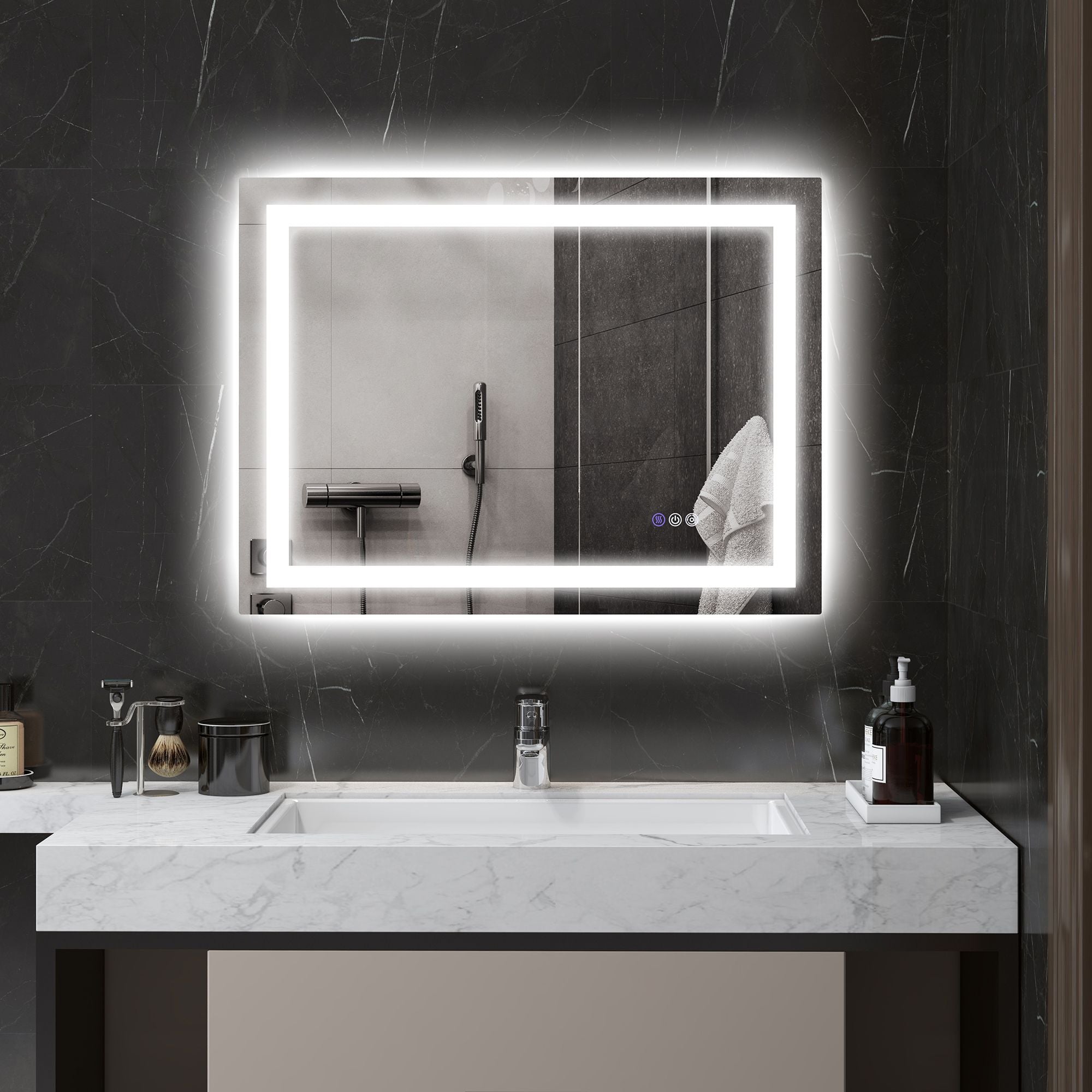 HOMCOM Dimmable Bathroom Mirror with Lights, 32" x 24" Backlit/Front Lit LED Mirror, Anti-Fog, Memory, Infinite Color Temp