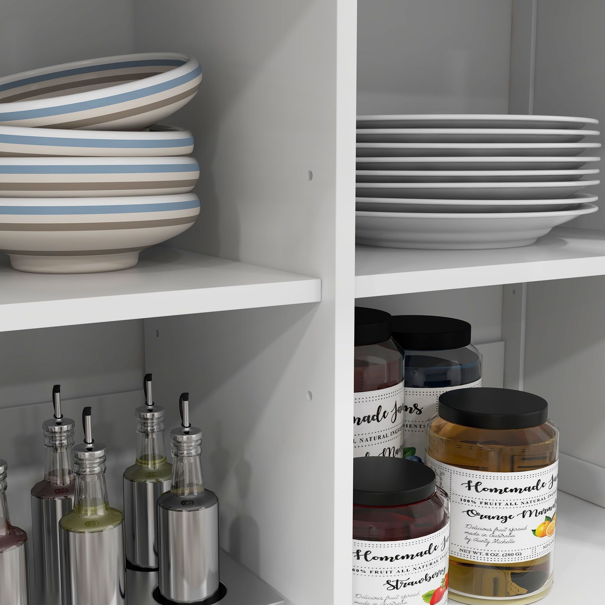 HOMCOM Farmhouse Kitchen Island Cart with Drop Leaf Breakfast Bar, 2 Drawers, Adjustable Shelves, White Wood