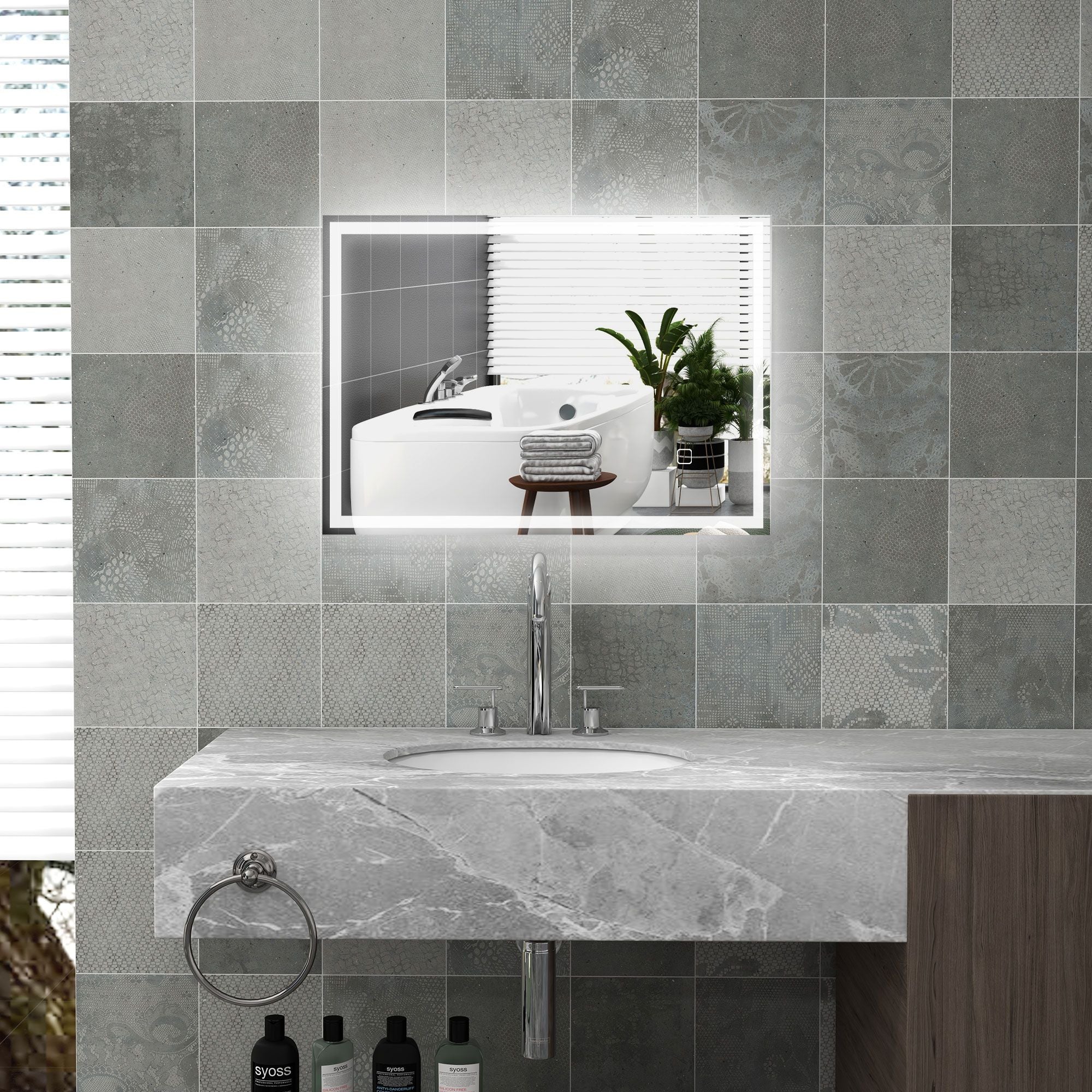 HOMCOM LED Bathroom Vanity Mirror 32x24 Inch Smart Touch Dimmable 3 Colors Makeup Mirror