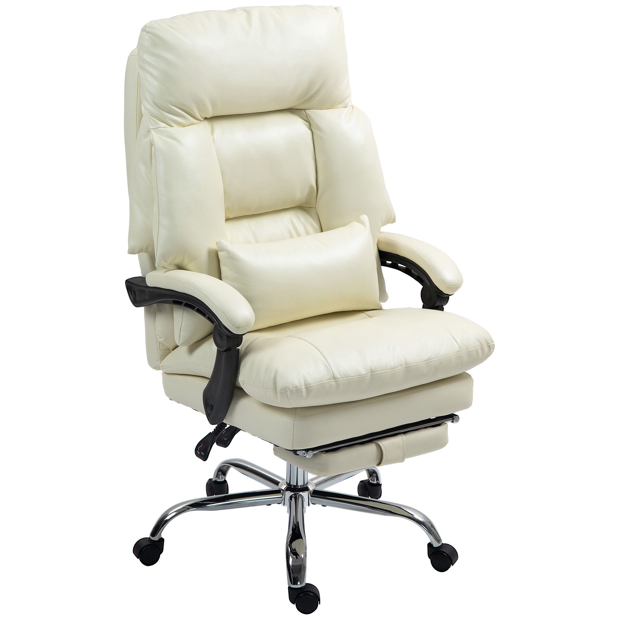 Overstuffed Office Chair, High Back Desk Chair with Foot Rest, Reclining PU Leather Computer Chair, Cream White