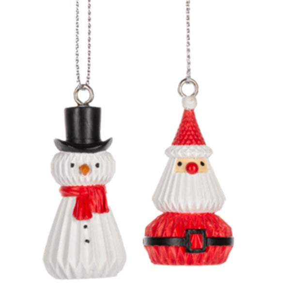 Honeycomb Santa & Snowman Ornaments Set of 2
