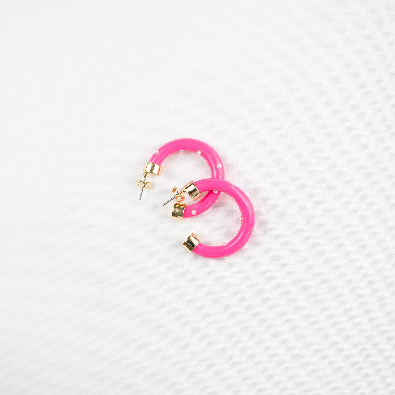 Mini Hoops - Hot Pink with Pearls