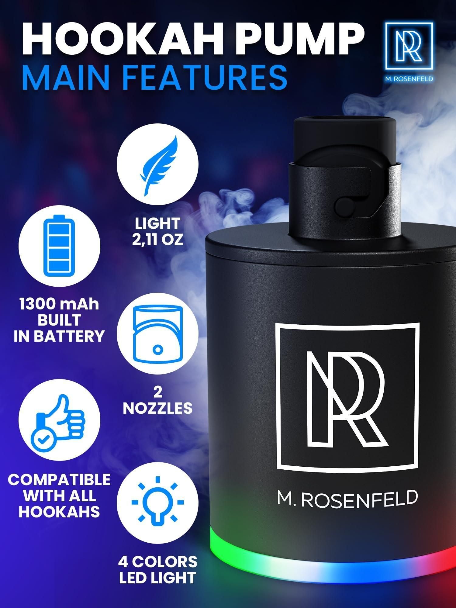 Hookah Pump with 1300 mAh Rechargeable Battery Electric Hookah Air Pump Kit with Led Light Mini Hookah Pump Starter   Universal Shisha Hookah Starter Kit Helper Hookah Starter Vacuum