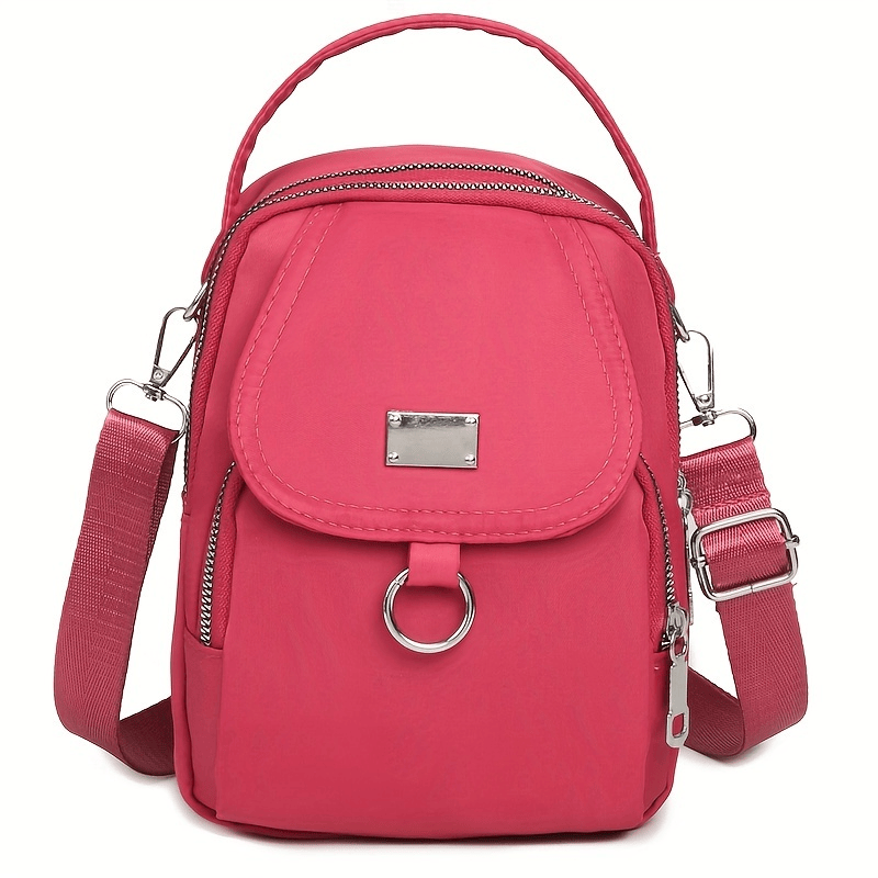 Hot Pink Water-Proof Women Crossbody Bag Multi Compartment Mobile Phone Bag Women Messenger Bag Casual Oxford Cloth Women Bag Shoulder