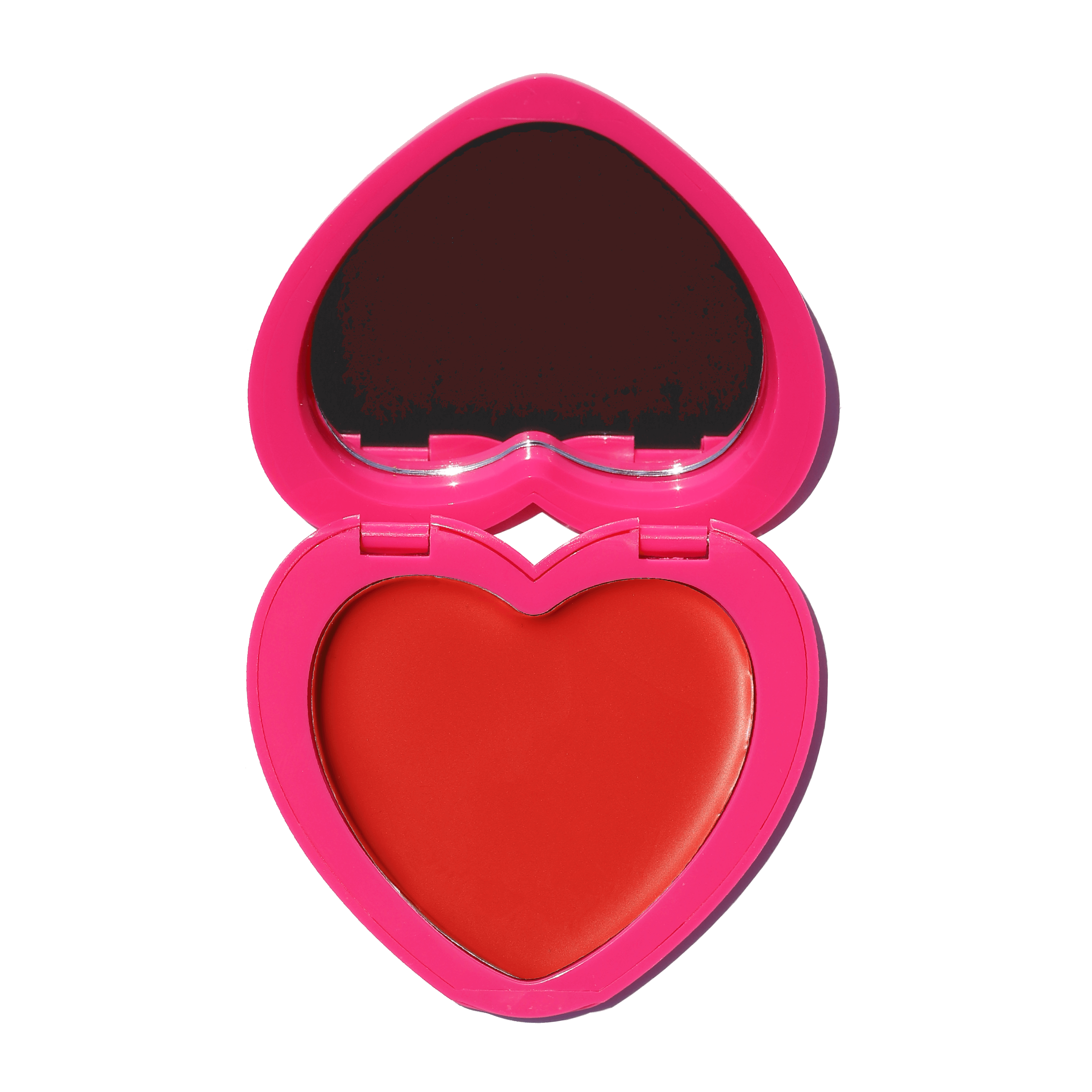 Heart-shaped Candy Paint Cheek + Lip Tint compact in vibrant red shade, showcasing its buildable, blendable cream blush for a dewy, radiant finish.