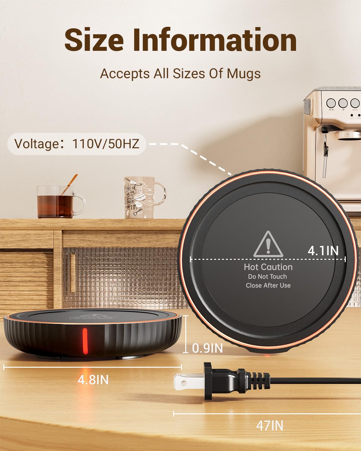 HouseGem Large Candle Warmer Plate,Ideal Desk Cup Warmer for Coffee, Beverages, Milk & Tea (Black)