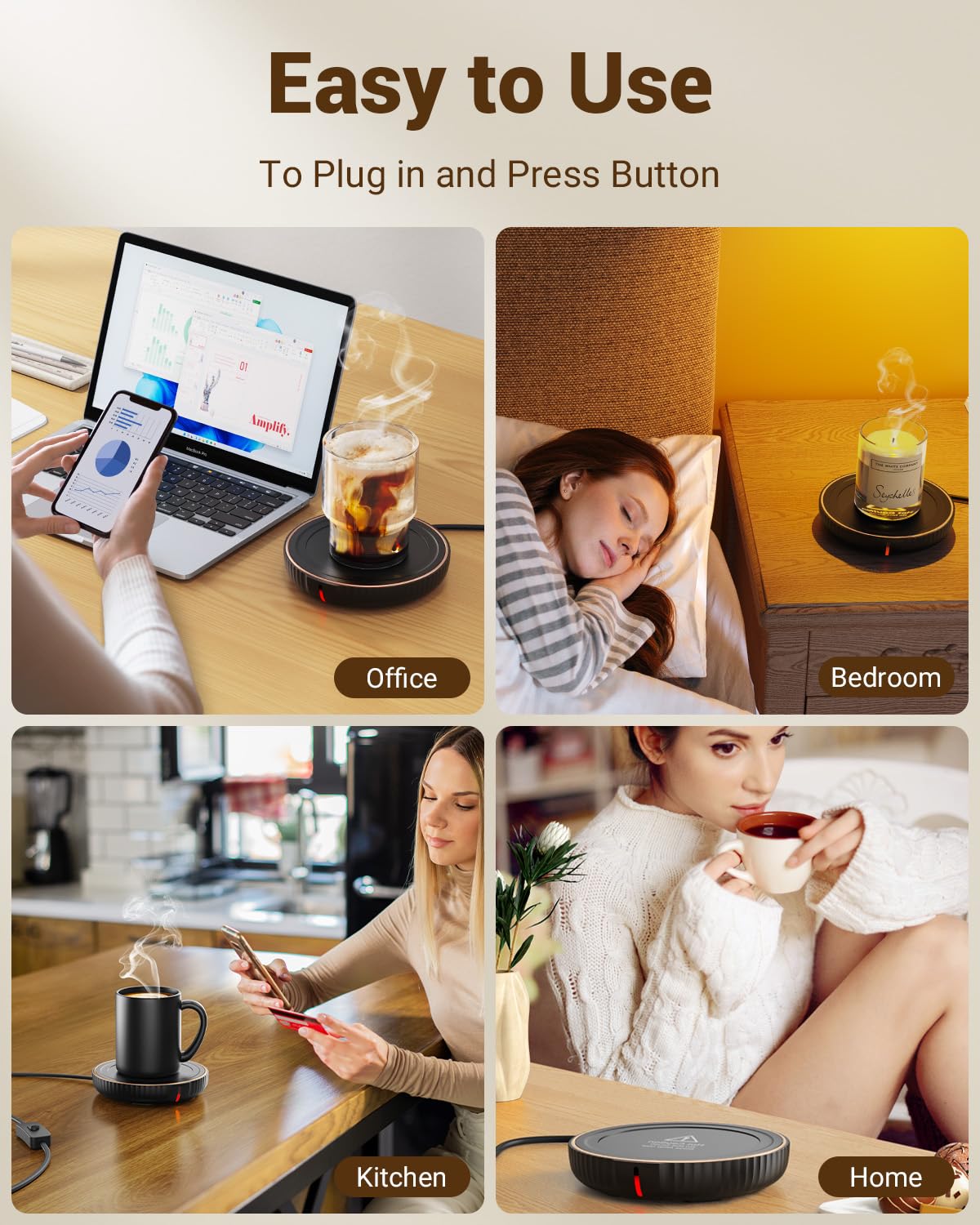 HouseGem Large Candle Warmer Plate,Ideal Desk Cup Warmer for Coffee, Beverages, Milk & Tea (Black)