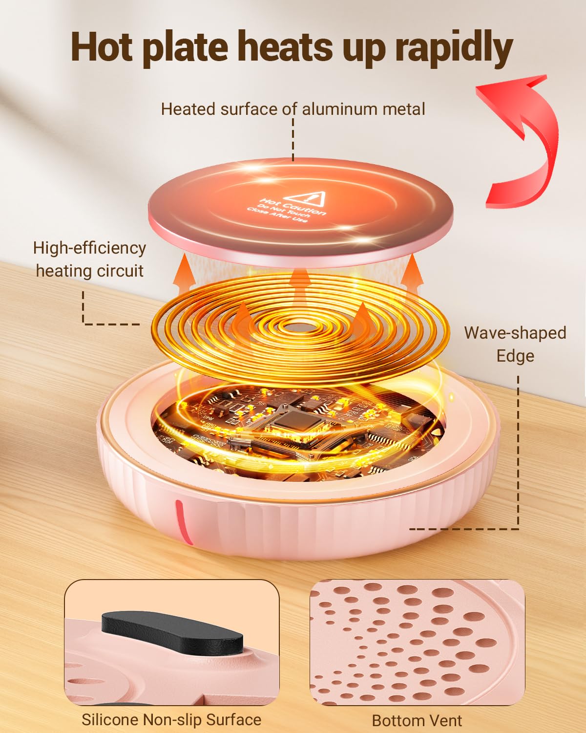 HouseGem Large Candle Warmer Plate,Ideal Desk Cup Warmer for Coffee, Beverages, Milk & Tea (Black)