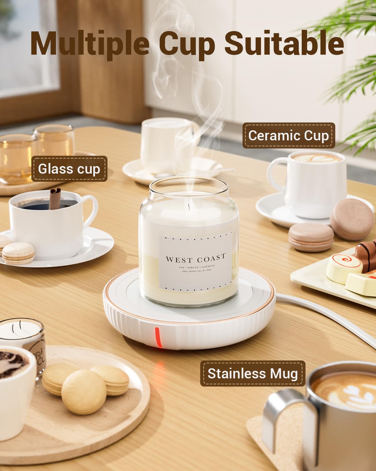 HouseGem Large Candle Warmer Plate,Ideal Desk Cup Warmer for Coffee, Beverages, Milk & Tea (Black)