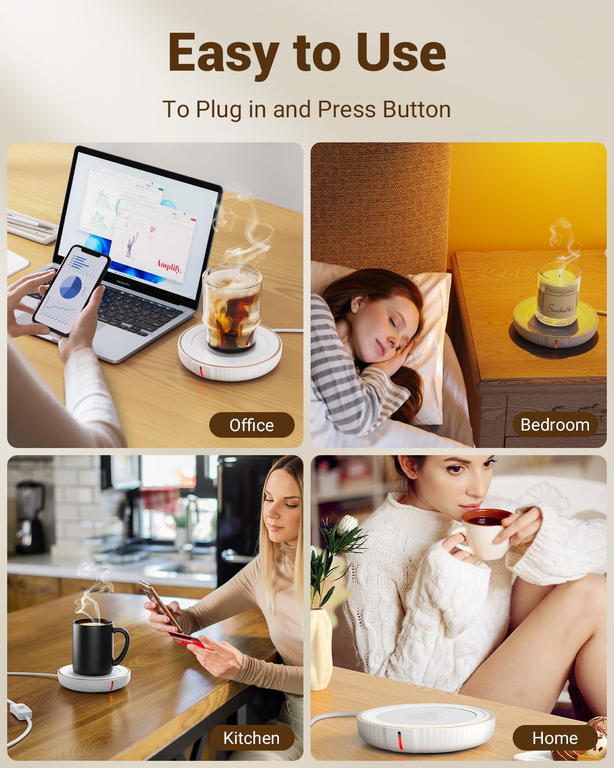 HouseGem Large Candle Warmer Plate,Ideal Desk Cup Warmer for Coffee, Beverages, Milk & Tea (Black)