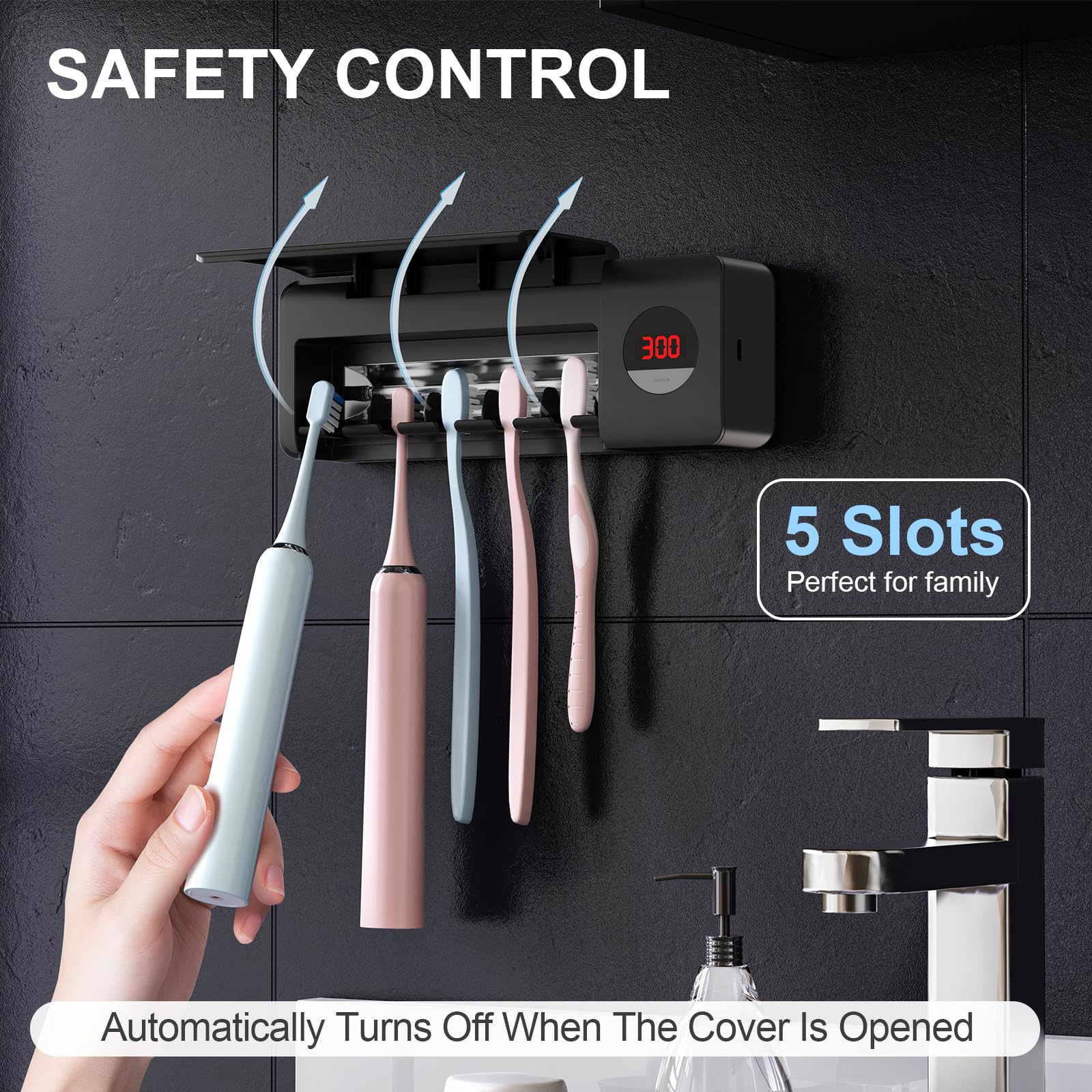 HouseGem Toothbrush Holder, Timer Function, 2000mAh Rechargeable Cordless Wall-Mounted Bathroom (White)