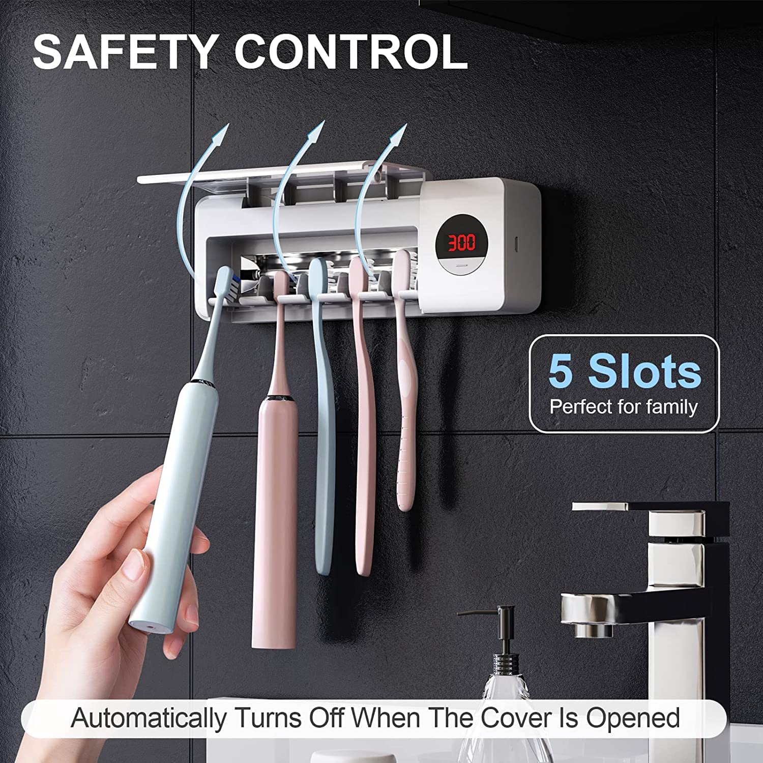 HouseGem Toothbrush Holder, Timer Function, 2000mAh Rechargeable Cordless Wall-Mounted Bathroom (White)