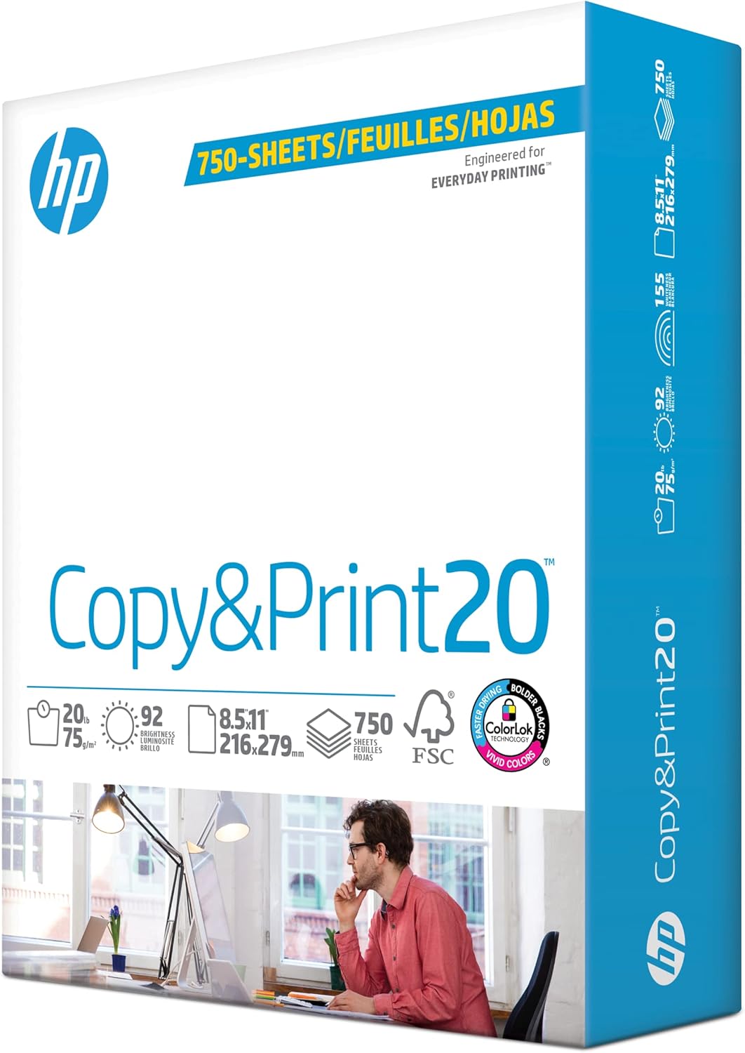 HP Printer Paper | 8.5 x 11 Paper | Copy &Print 20 lb | 1 Ream Case - 500 Sheets| 92 Bright | Made in USA - FSC Certified | 200060
