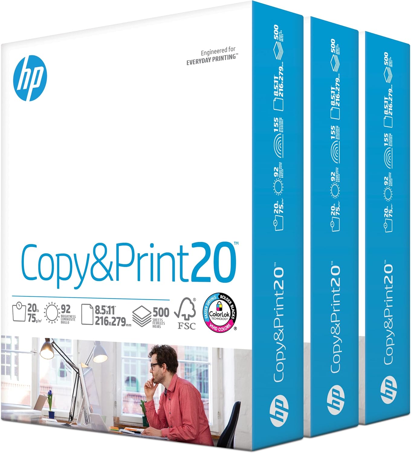 HP Printer Paper | 8.5 x 11 Paper | Copy &Print 20 lb | 1 Ream Case - 500 Sheets| 92 Bright | Made in USA - FSC Certified | 200060