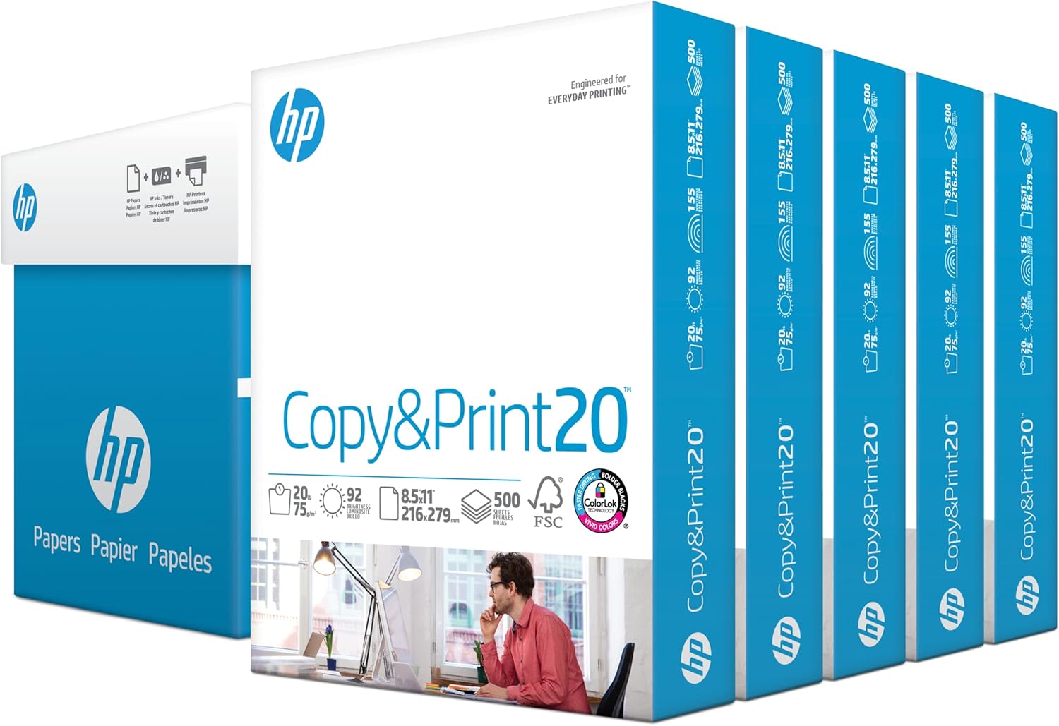 HP Printer Paper | 8.5 x 11 Paper | Copy &Print 20 lb | 1 Ream Case - 500 Sheets| 92 Bright | Made in USA - FSC Certified | 200060