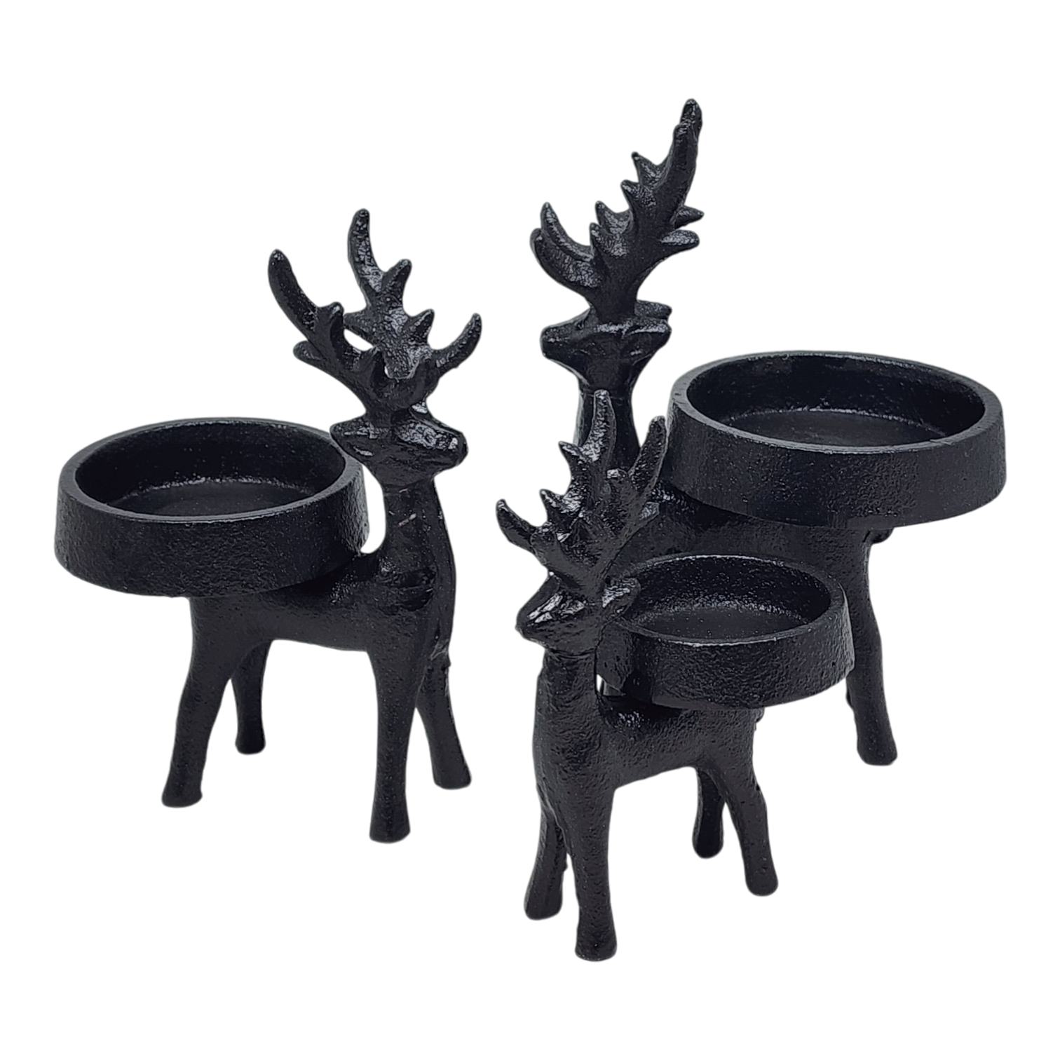 Iron Matte Black Reindeer Candle Holder  3 Piece Set