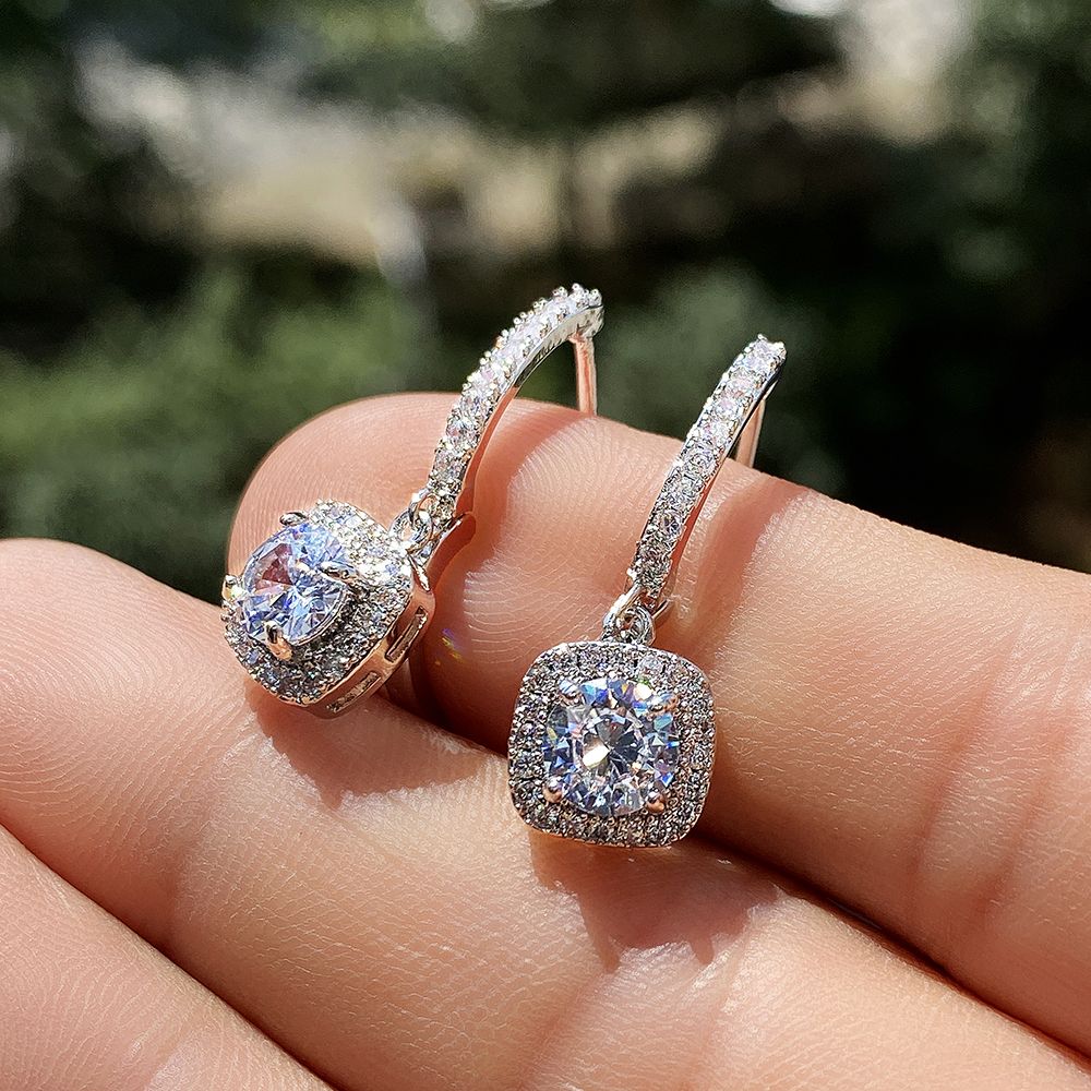 Huitan Luxury Bridal Wedding Engagement Drop Earrings with Cubic Zirconia Silver Color Elegant Women Accessories Fashion Jewelry