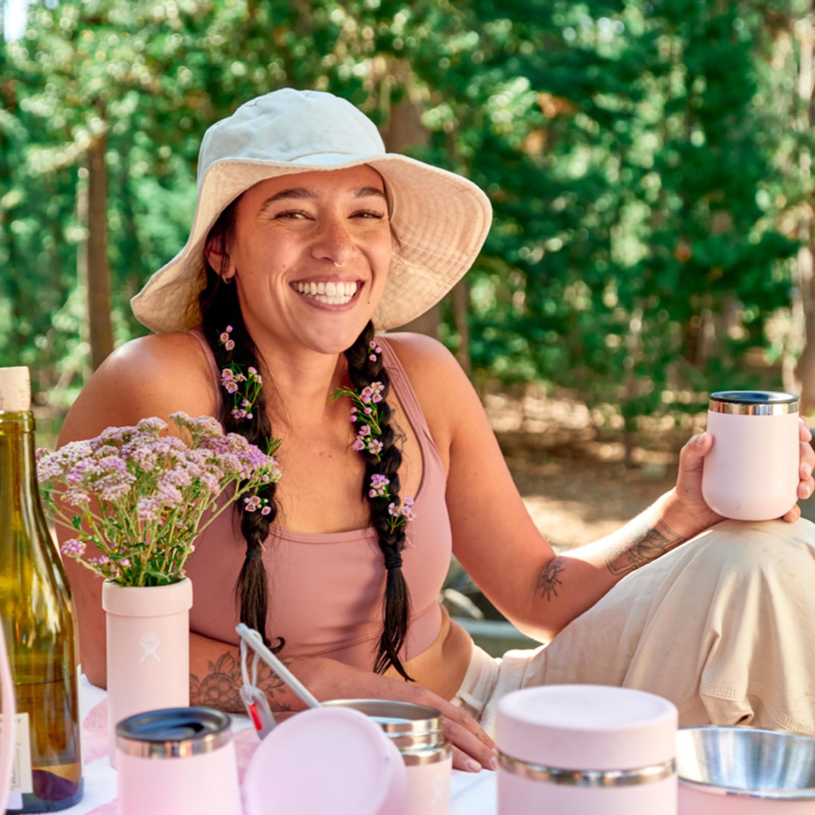 Hydro Flask 10 Oz Wine Glass - Ceramic Stemless Wine Tumbler - Unbreakable with Lid in Trillium Pink