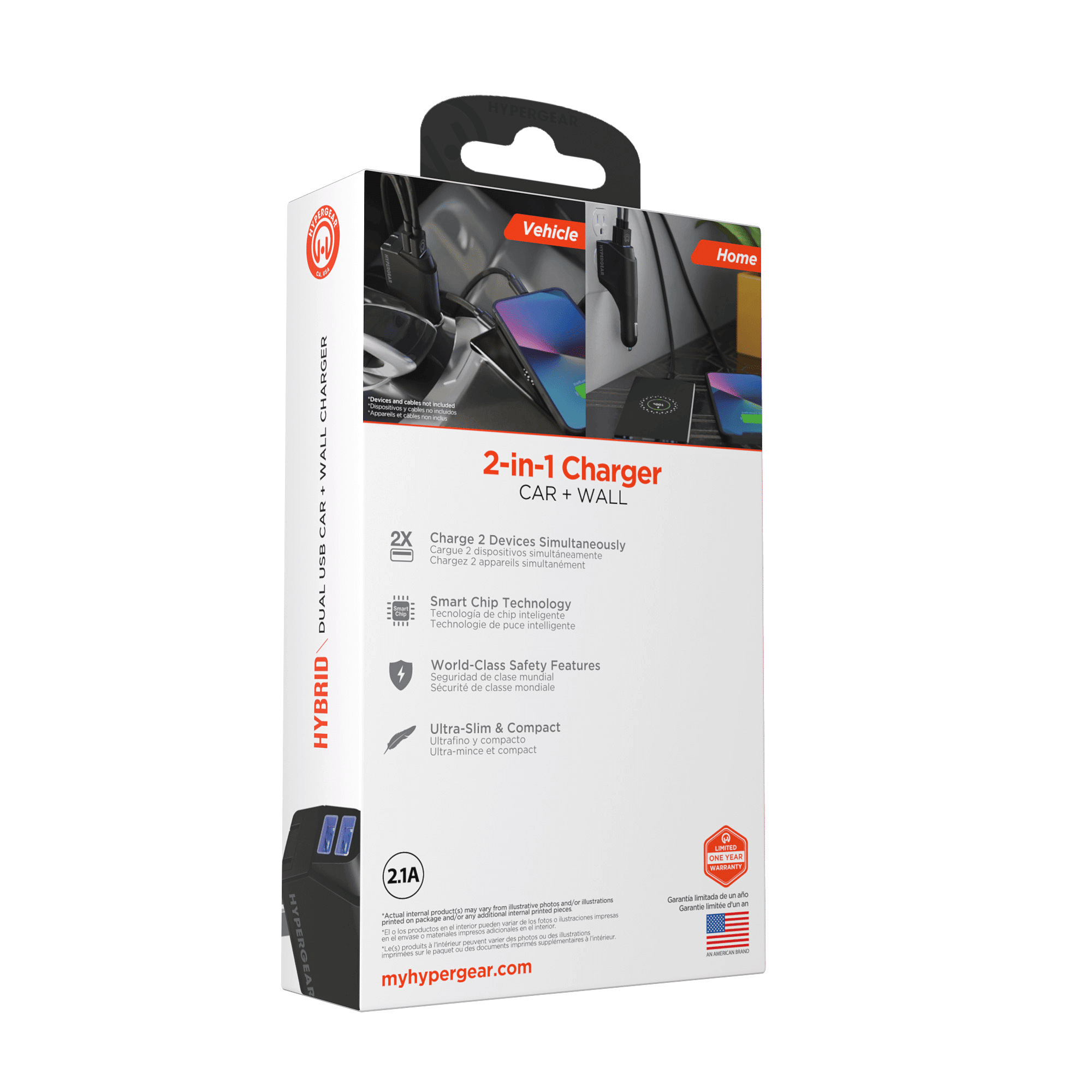 HyperGear Hybrid 2.1A Dual USB Car/Wall Charger