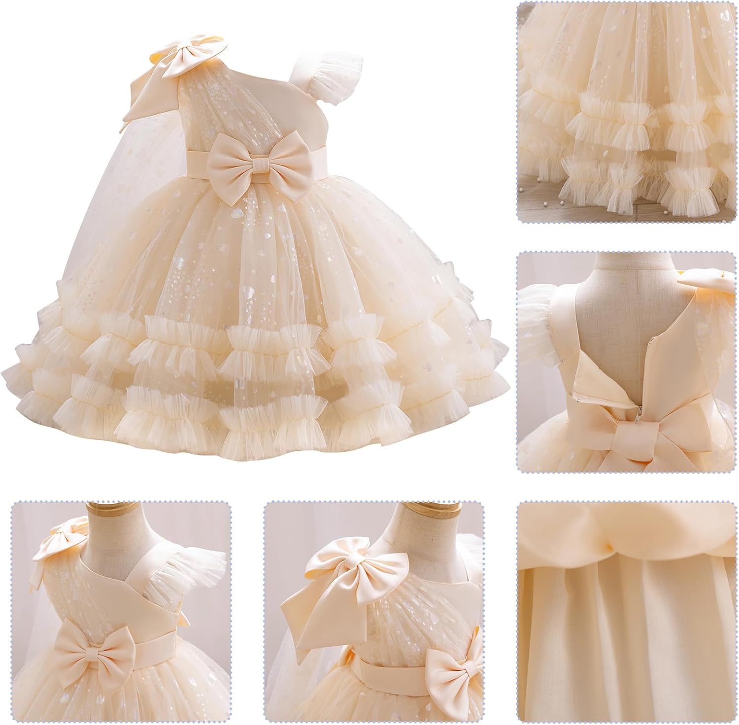 IBTOM CASTLE Girls Birthday Party Dress Heart Glitters Tulle Princess Dress Toddler Flower Girl Wedding Prom Pageant Dress