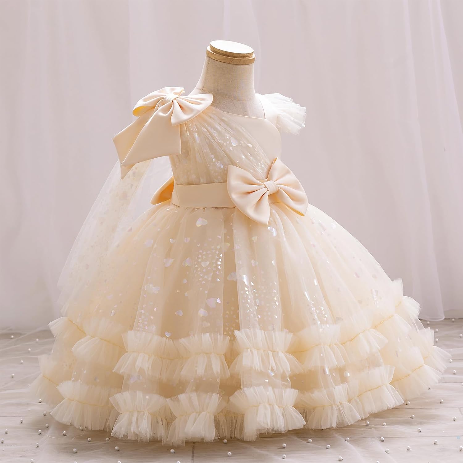 IBTOM CASTLE Girls Birthday Party Dress Heart Glitters Tulle Princess Dress Toddler Flower Girl Wedding Prom Pageant Dress