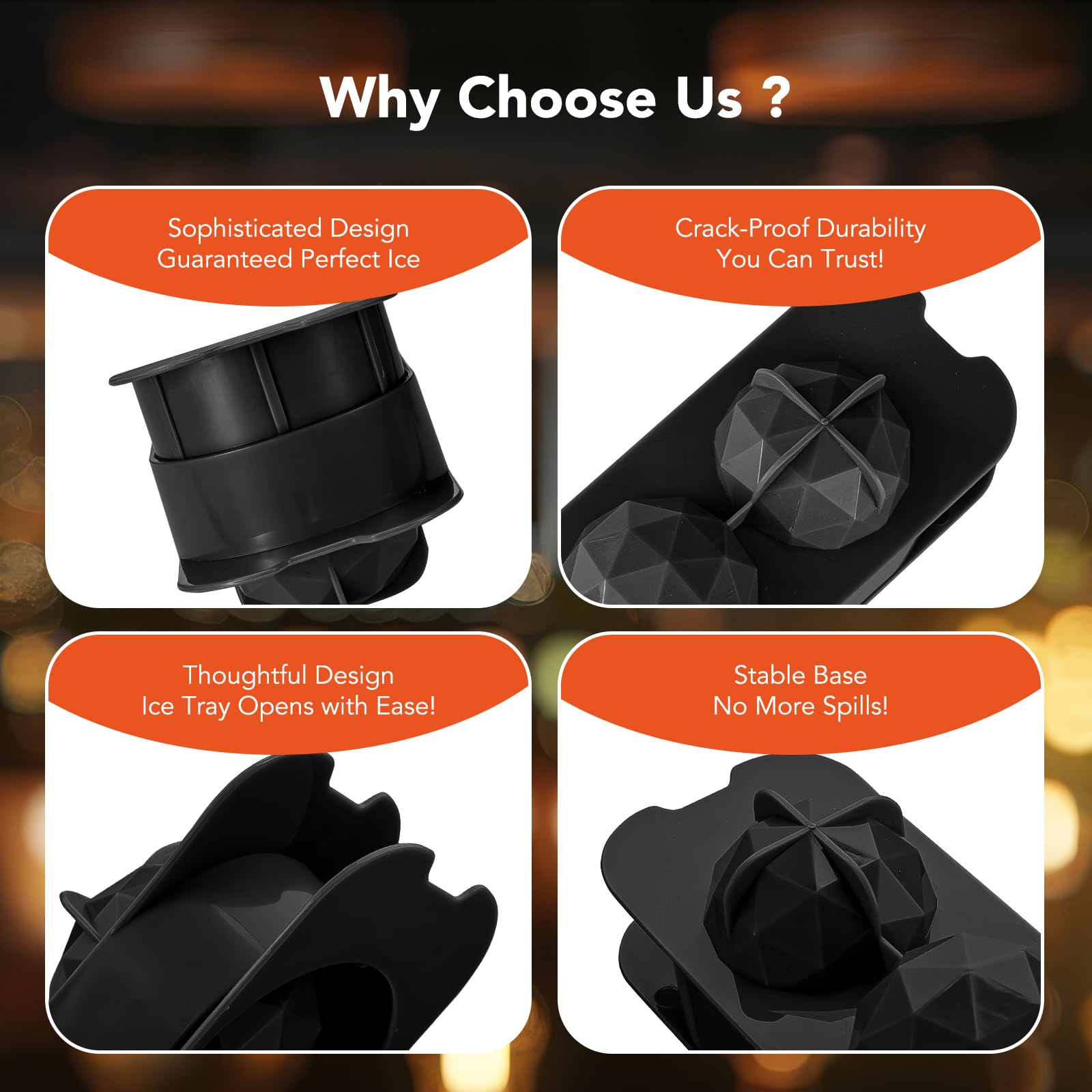 Ice Cube Trays for Freezer - 2-Pack Ice Cube Tray with Lid and Bin，BPA-Free Easy Release Ice Cube Tray for Cocktails, Whiskey, Sodas,Diamond 1 Inch Ice Molds Set