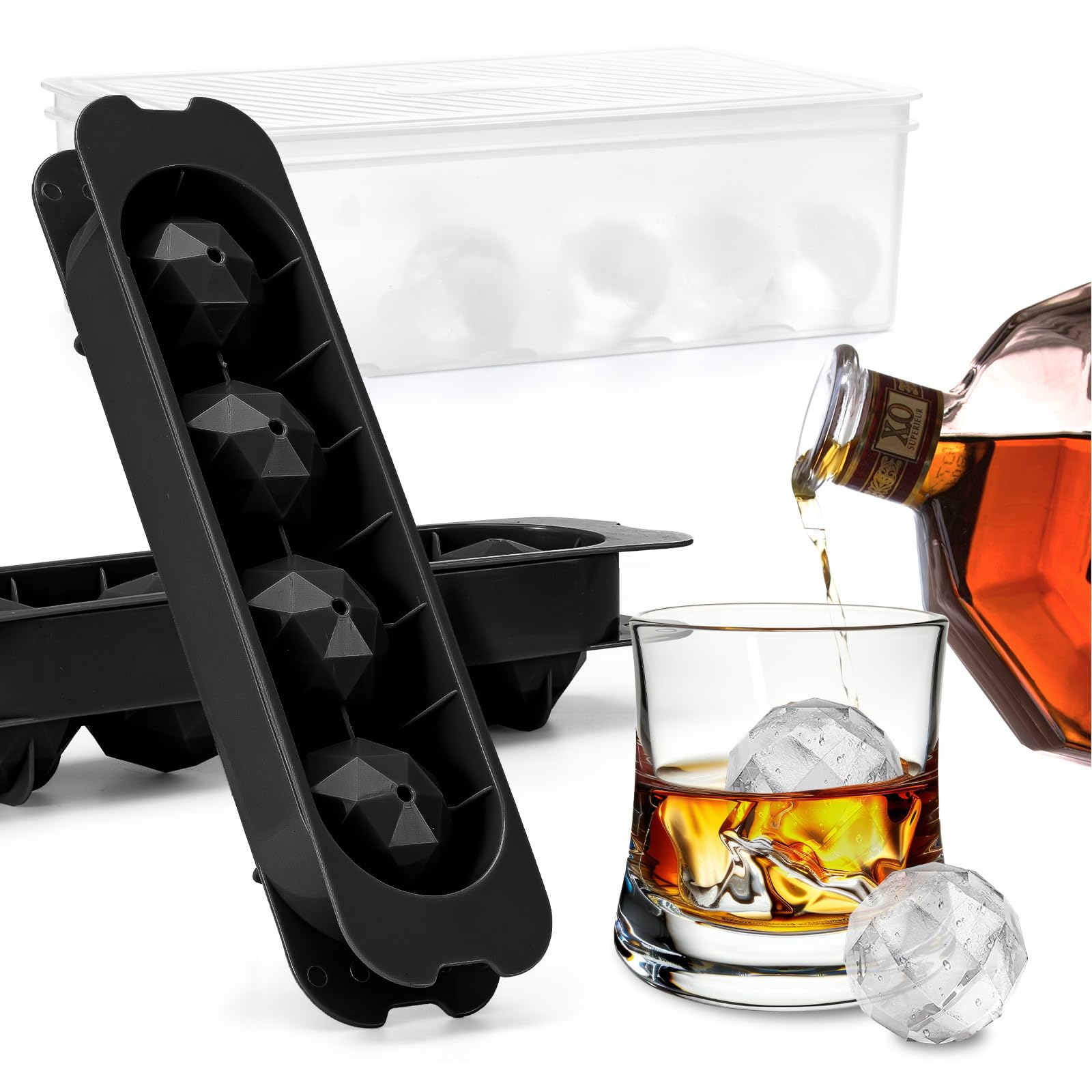 Ice Cube Trays for Freezer - 2-Pack Ice Cube Tray with Lid and Bin，BPA-Free Easy Release Ice Cube Tray for Cocktails, Whiskey, Sodas,Diamond 1 Inch Ice Molds Set