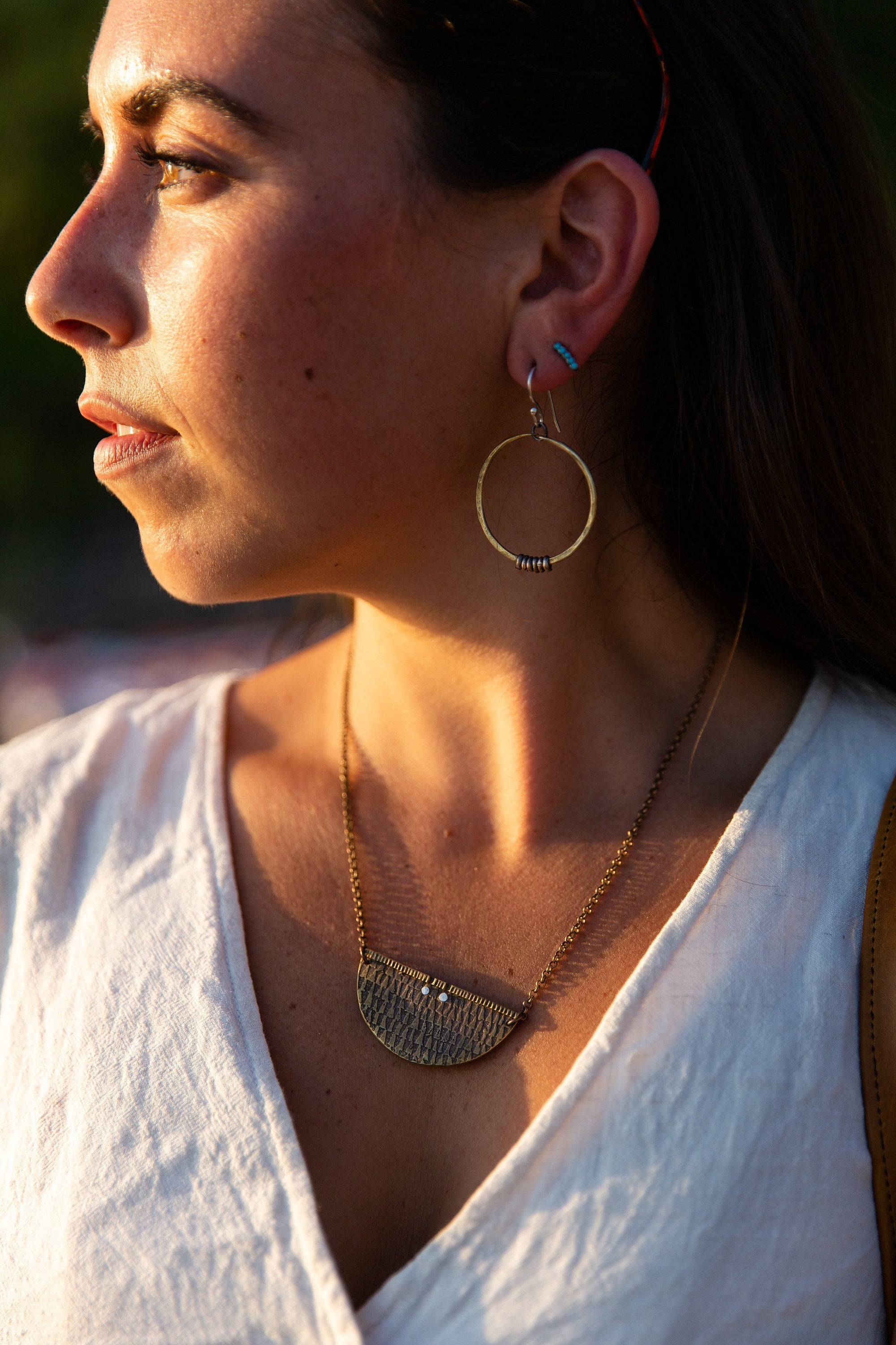 Brass Hoop Earrings with Heishi