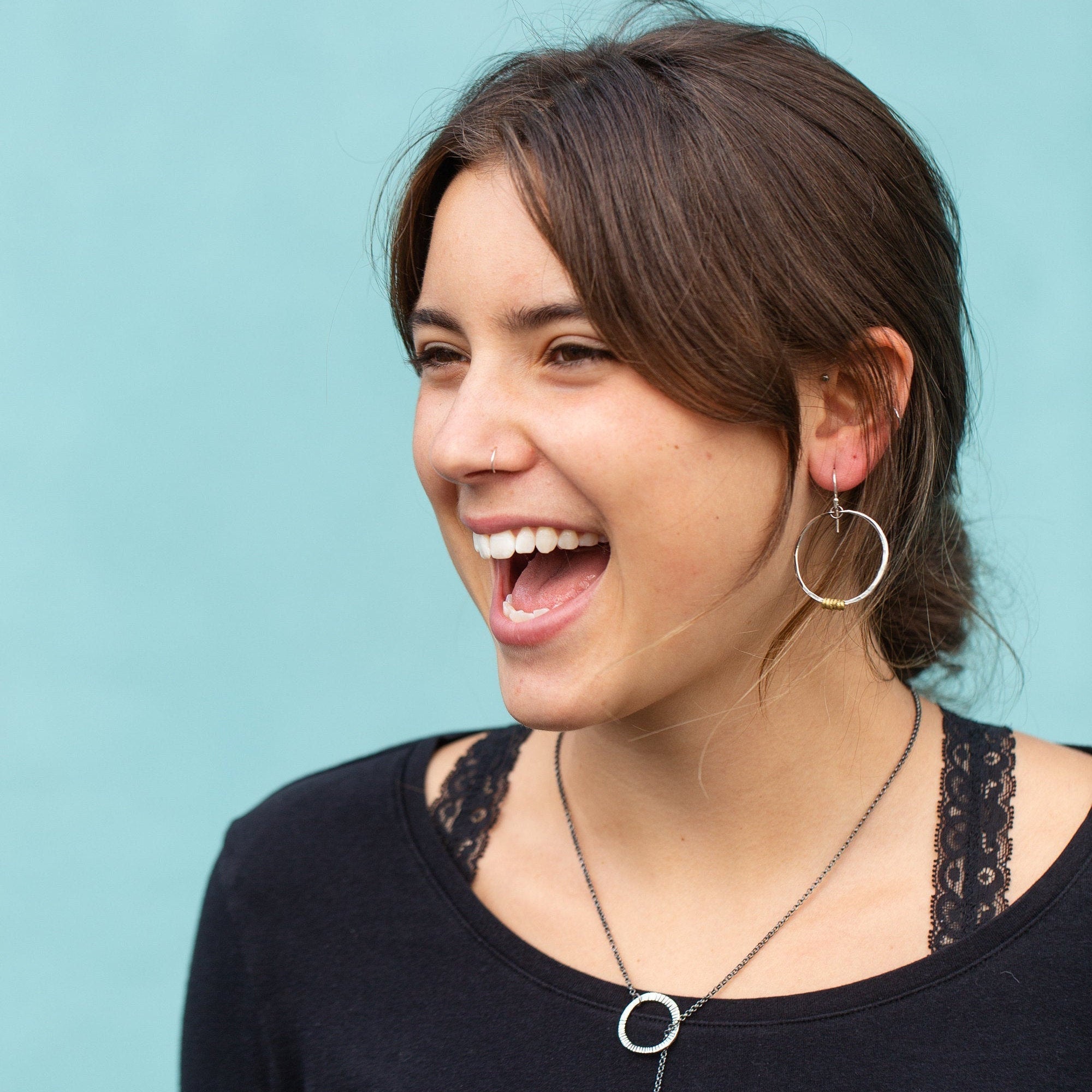 Silver Hoop Earrings with Heishi