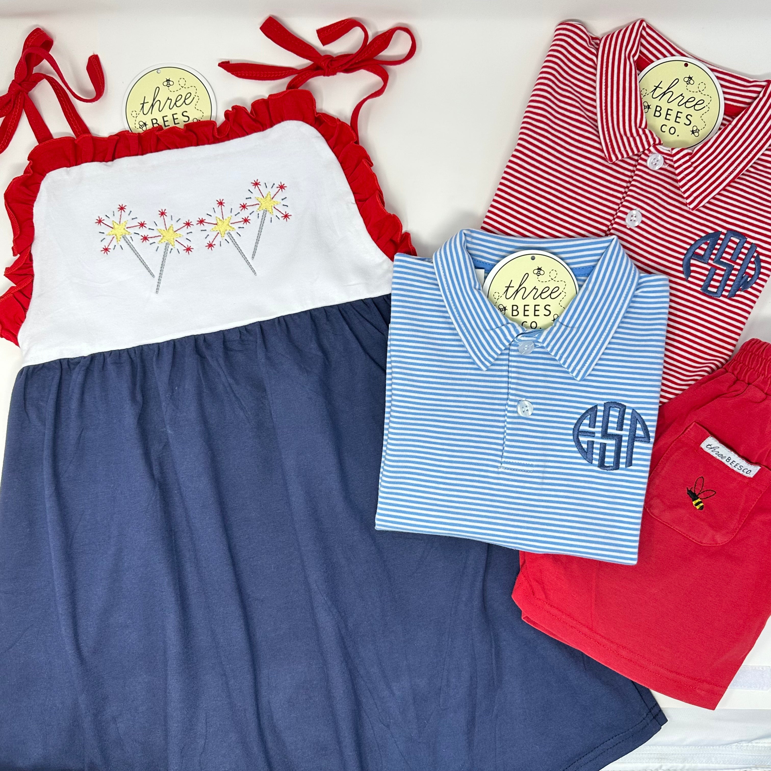 Red, White and Blue Tie Strap Dress