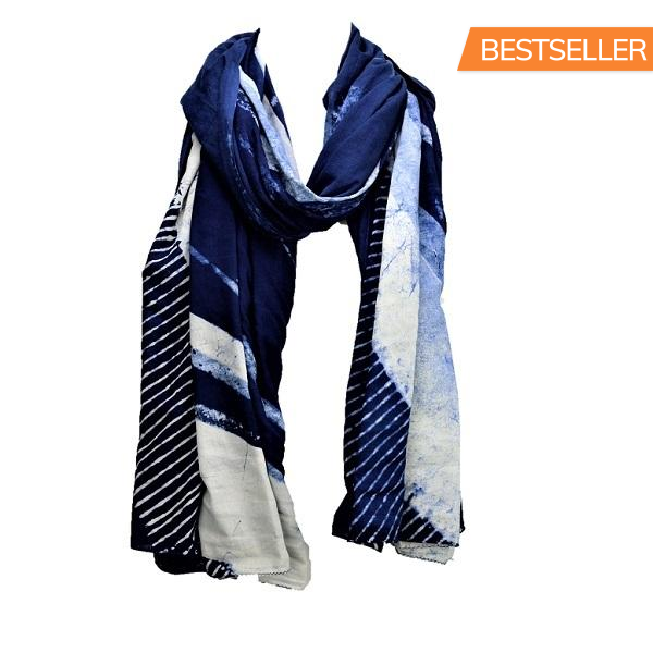 Serenity Indigo handprinted scarf by OMSutra