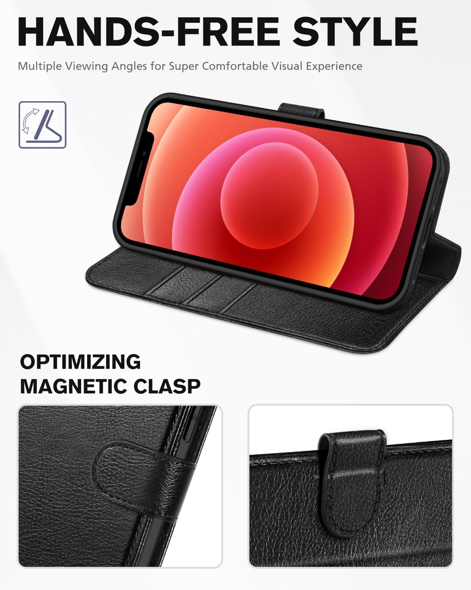 iPhone 12 /iPhone 12 Pro 5G, RFID Blocking Card Slot Stand [Shockproof TPU Interior Case] PU Leather Magnetic Protect Flip Cover Compatible with iPhone 12 Pro/12 6.1-inch, Black