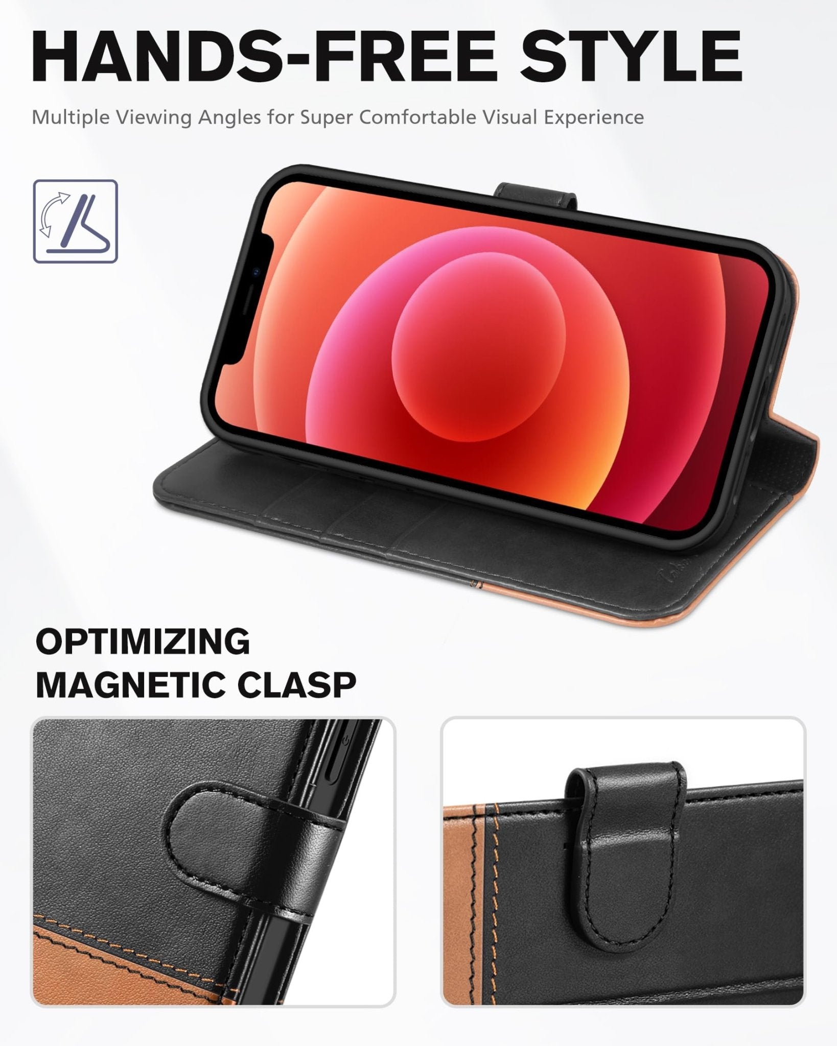 iPhone 12 /iPhone 12 Pro 5G, RFID Blocking Card Slot Stand [Shockproof TPU Interior Case] PU Leather Magnetic Protect Flip Cover Compatible with iPhone 12 Pro/12 6.1-inch, Black