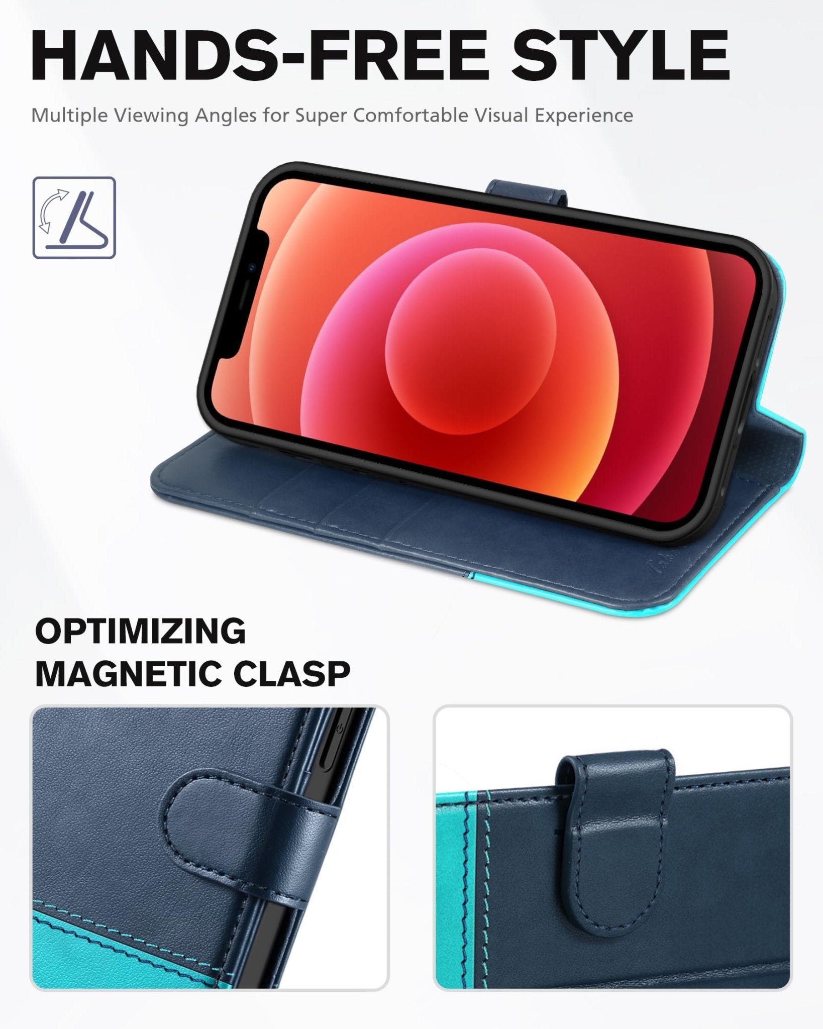 iPhone 12 /iPhone 12 Pro 5G, RFID Blocking Card Slot Stand [Shockproof TPU Interior Case] PU Leather Magnetic Protect Flip Cover Compatible with iPhone 12 Pro/12 6.1-inch, Black