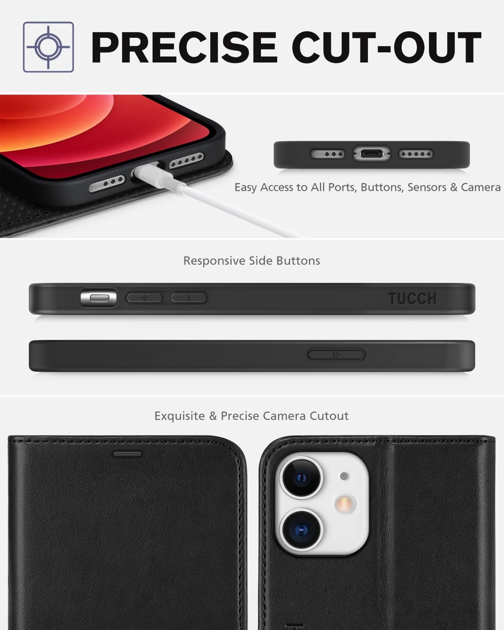 iPhone 12 /iPhone 12 Pro 5G, RFID Blocking Card Slot Stand [Shockproof TPU Interior Case] PU Leather Magnetic Protect Flip Cover Compatible with iPhone 12 Pro/12 6.1-inch, Black