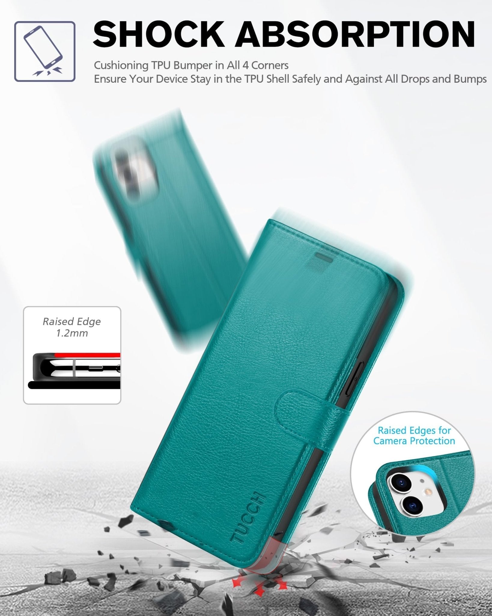 iPhone 12 /iPhone 12 Pro 5G, RFID Blocking Card Slot Stand [Shockproof TPU Interior Case] PU Leather Magnetic Protect Flip Cover Compatible with iPhone 12 Pro/12 6.1-inch, Black